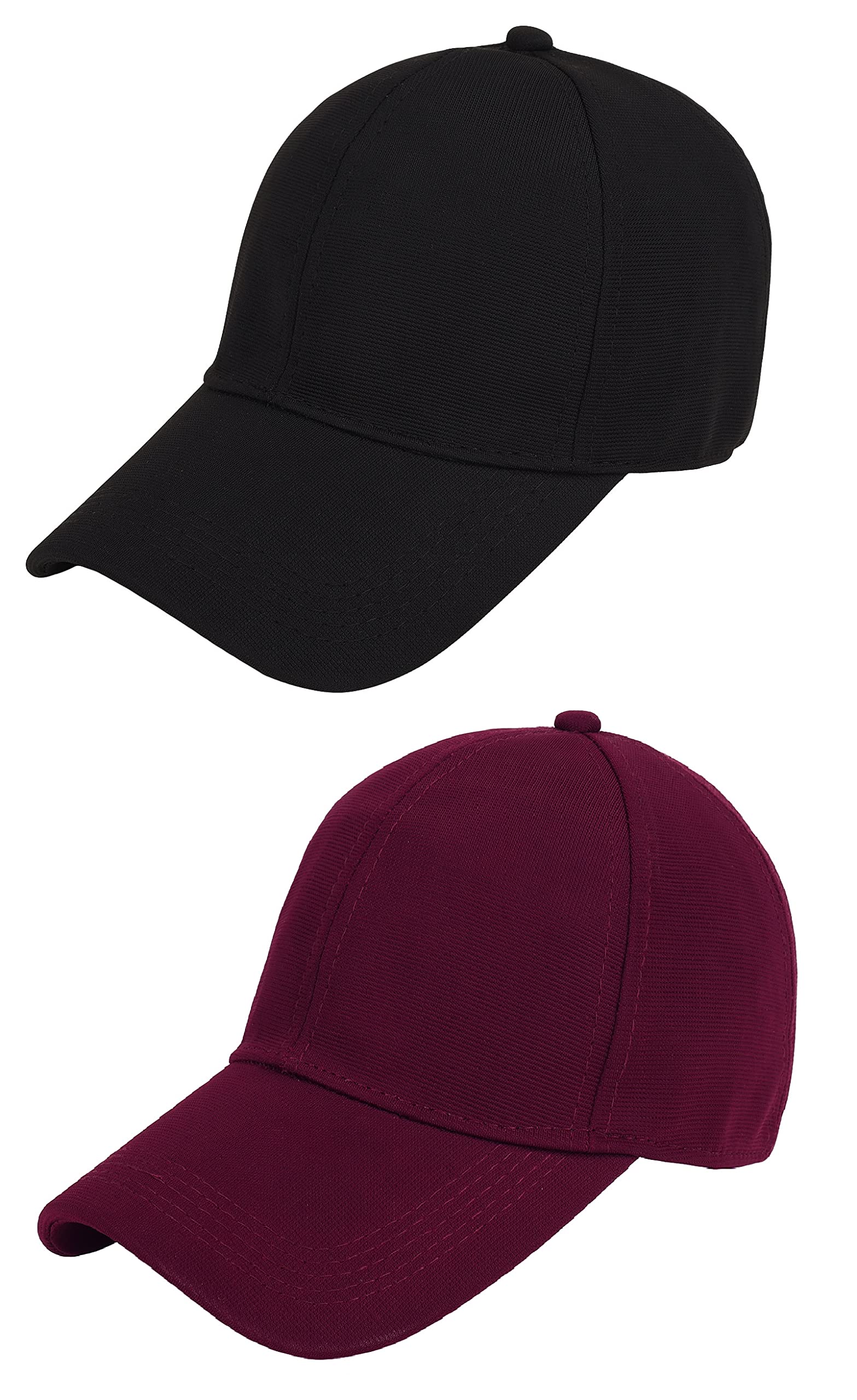 Zacharias Men's Polycotton Flexi Stretch Fit Closed Back Cap FC-01 (Black-Maroon_Pack of 2) (Free Size)-image-2