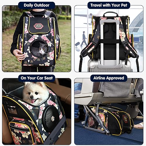 Miniatura 8 de Mochila para gatos aprobada por aerolíneas para transportar perros pequeños con diseño ventilado, plegable e impermeable, mochila transportadora