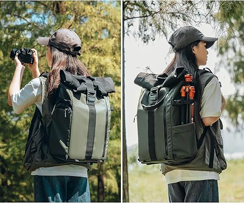 Miniatura 6 de Besnfoto Mochila para cámara impermeable, bolsa de fotografía enrollable para cámara DSLR SLR sin espejo con compartimento para portátil, Verde,