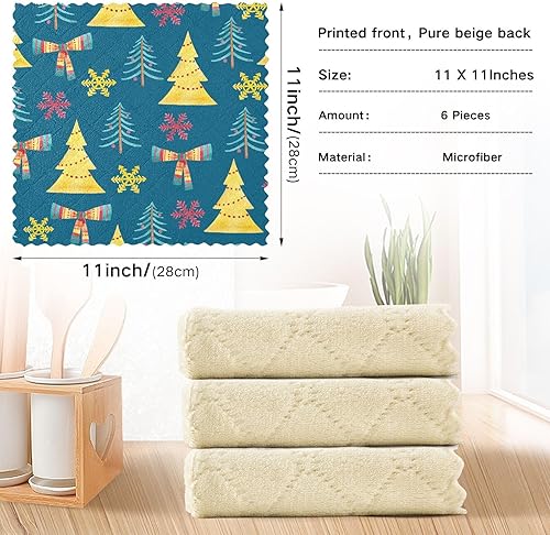 Miniatura 3 de KLL Christmas Trees Bows Blue Kitchen Towels Microfiber Modern Kitchen Tea Towel Funny Hand Towels Kitchen Towels Absorbent