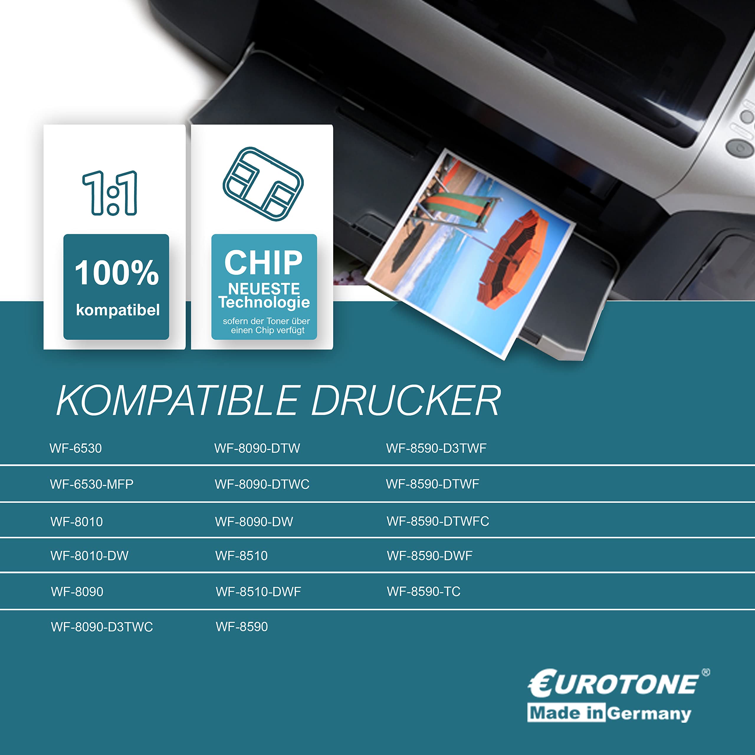 4X Müller Printware Patronen für Epson WF 6530 8010 8090 8510 8590 ersetzt T7551-54 CMYK
