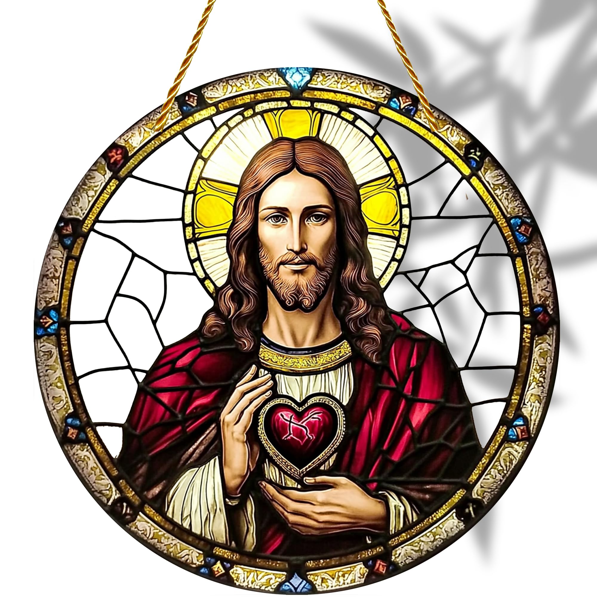 8x8 inch Charming Jesus Christ Acrylic Stained Glass Window Hanging Sun Catcher Decor Stained Panel Hangings Wall Art Decor, for Friends and Family (