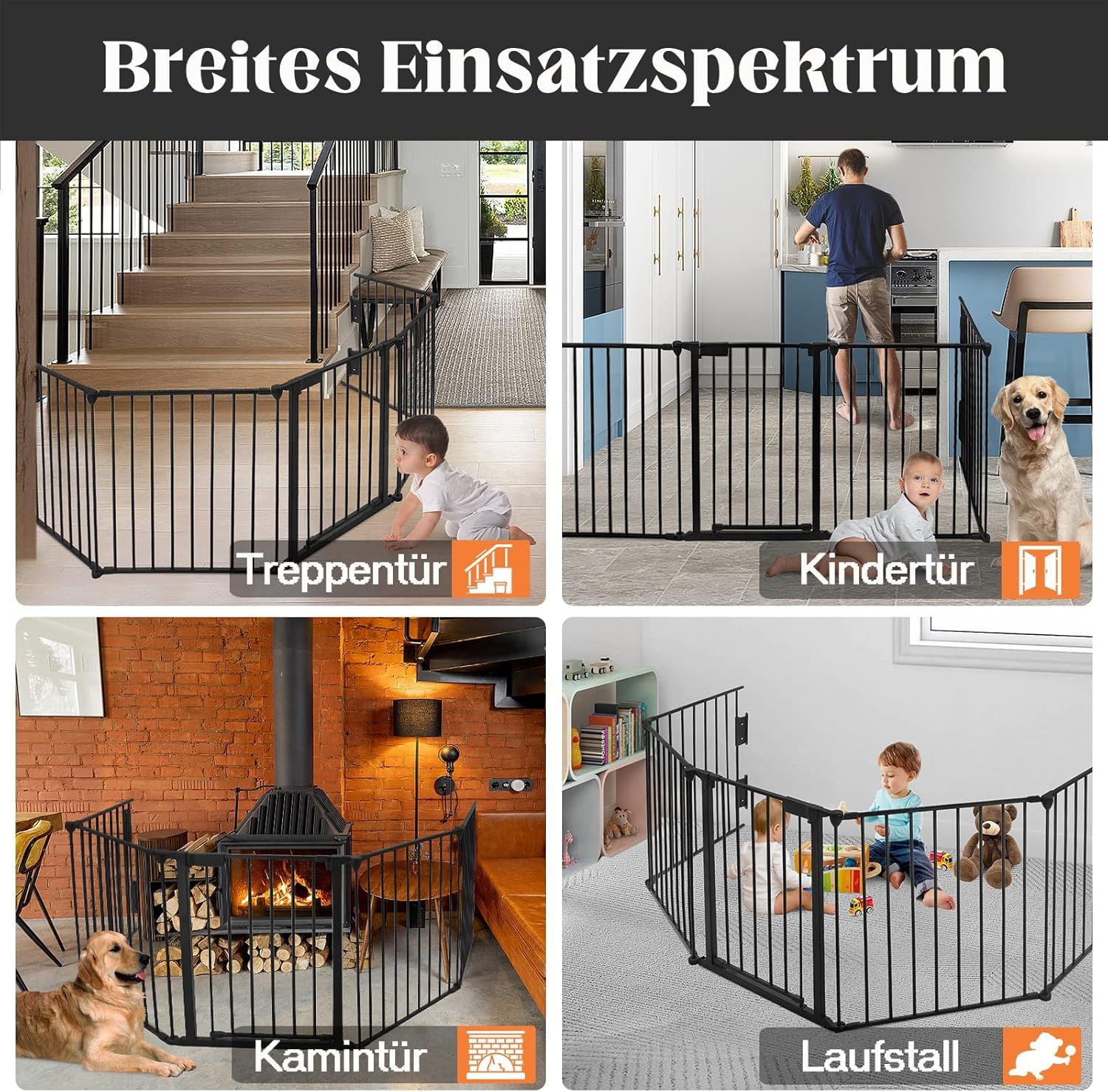 FIVMEN Rejilla de protección para chimenea con puerta, 300 cm, de metal, para niños, incluye 5 elementos