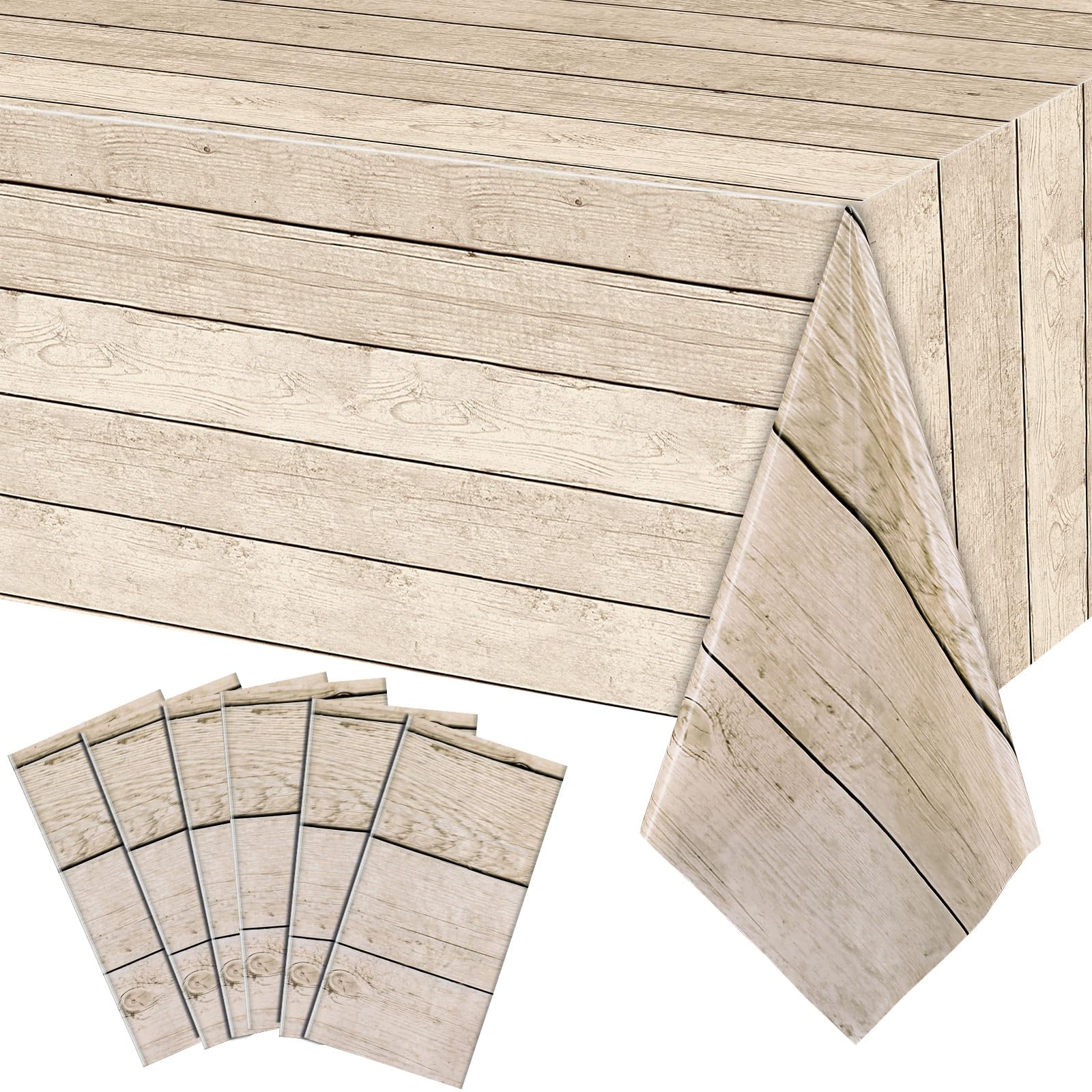 Breling 6 manteles de plástico rústico de grano de madera clara para mesa rectangular, mantel vintage de granja occidental para granero, cumpleaños, boda, fiesta, suministros de decoración, 54 x 108