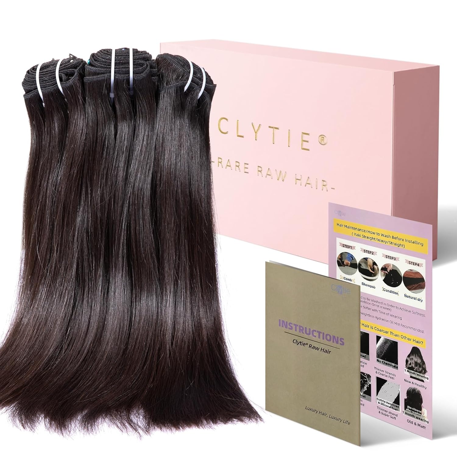 Real Raw Straight Human Hair 3 Bundles 5+ Years Long Lasting Unprocessed One Donor Human Hair Bundles Weave can bleached to #613 Color (14"16"18")