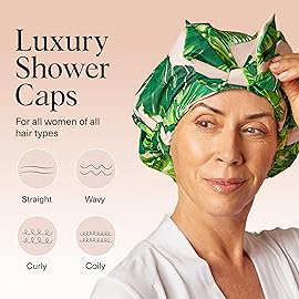 Kitsch Luxury Shower Caps for Women Reusable Waterproof - Large Shower Cap for Women and Men, Non-slip, Quick-dry Hair Cap for Long & Short Hair, Comfortable and Stylish Design - Palm Leaves