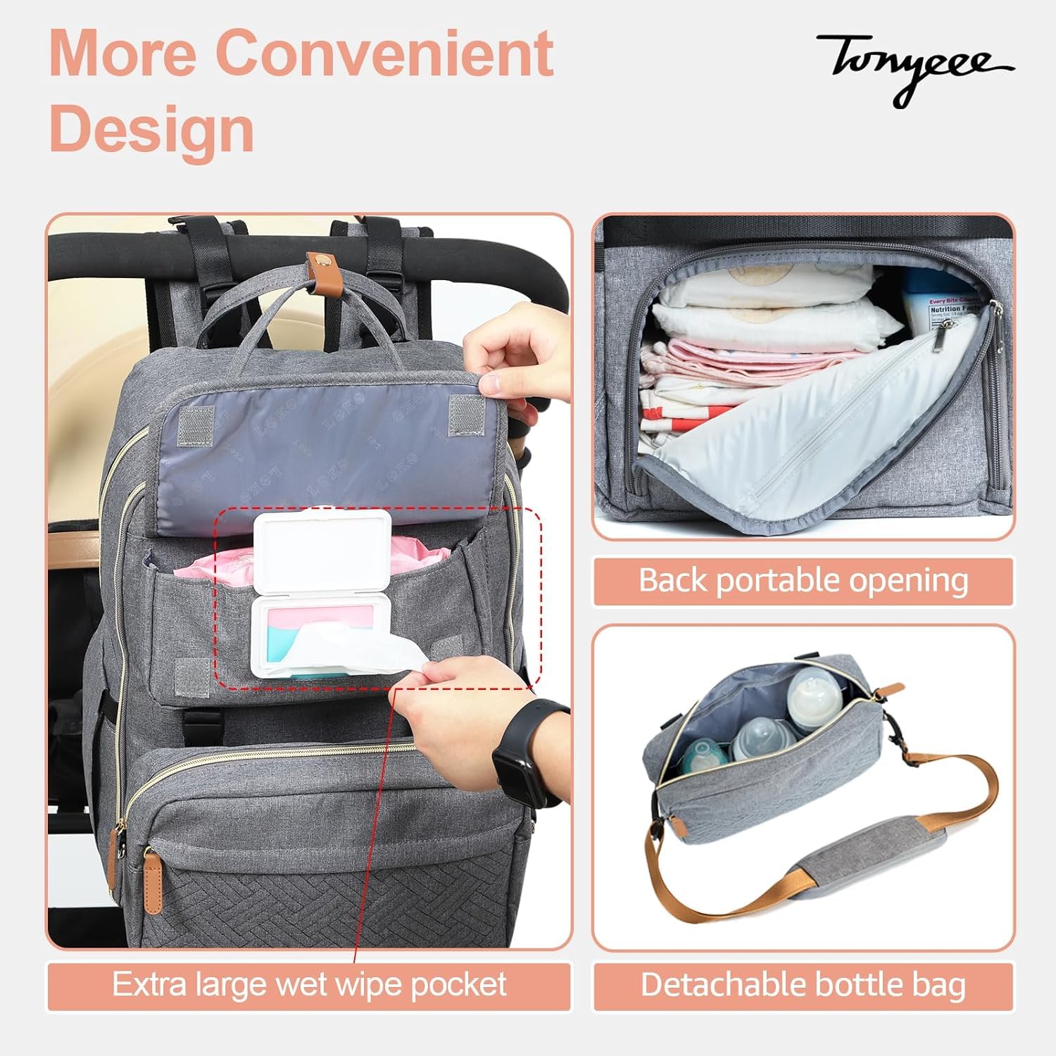 Zaino Fasciatoio,Borsa A Tracolla Rimovibile，Zaino Neonato Multifunzione Mamma，Borsa Porta Pannolini Con Materassino Fasciatoio, Cinghie Per Passeggini, Tasche Isolanti Bottiglia