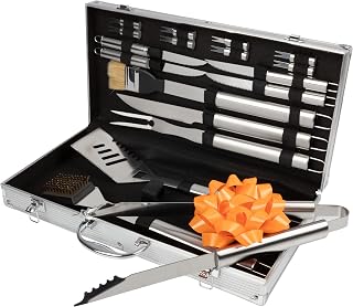 BBQ Accessories Kit - 19PC Stainless-Steel Grill Tools Set with Aluminum Carrying Case - Complete Grill Set for Outdoor - Grilling Accessories for Dad, Father’s Day, or Birthday by Chef Buddy
