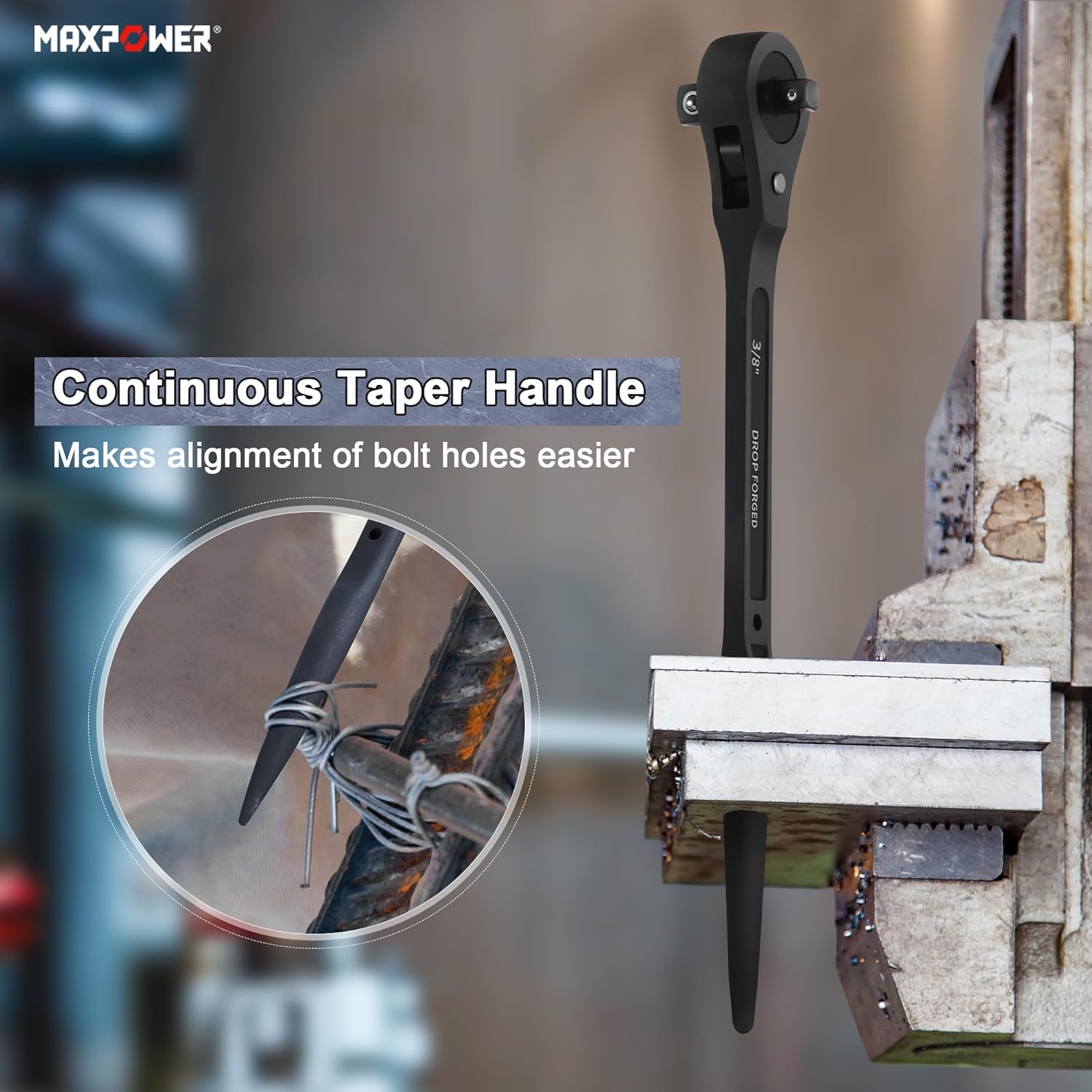 MAXPOWER 2PCS Spud Ratchet Set, Dual Socket Scaffold Wrench 7/8" x 3/4", Dual Head Scaffold Ratchet 3/8" x 1/2"