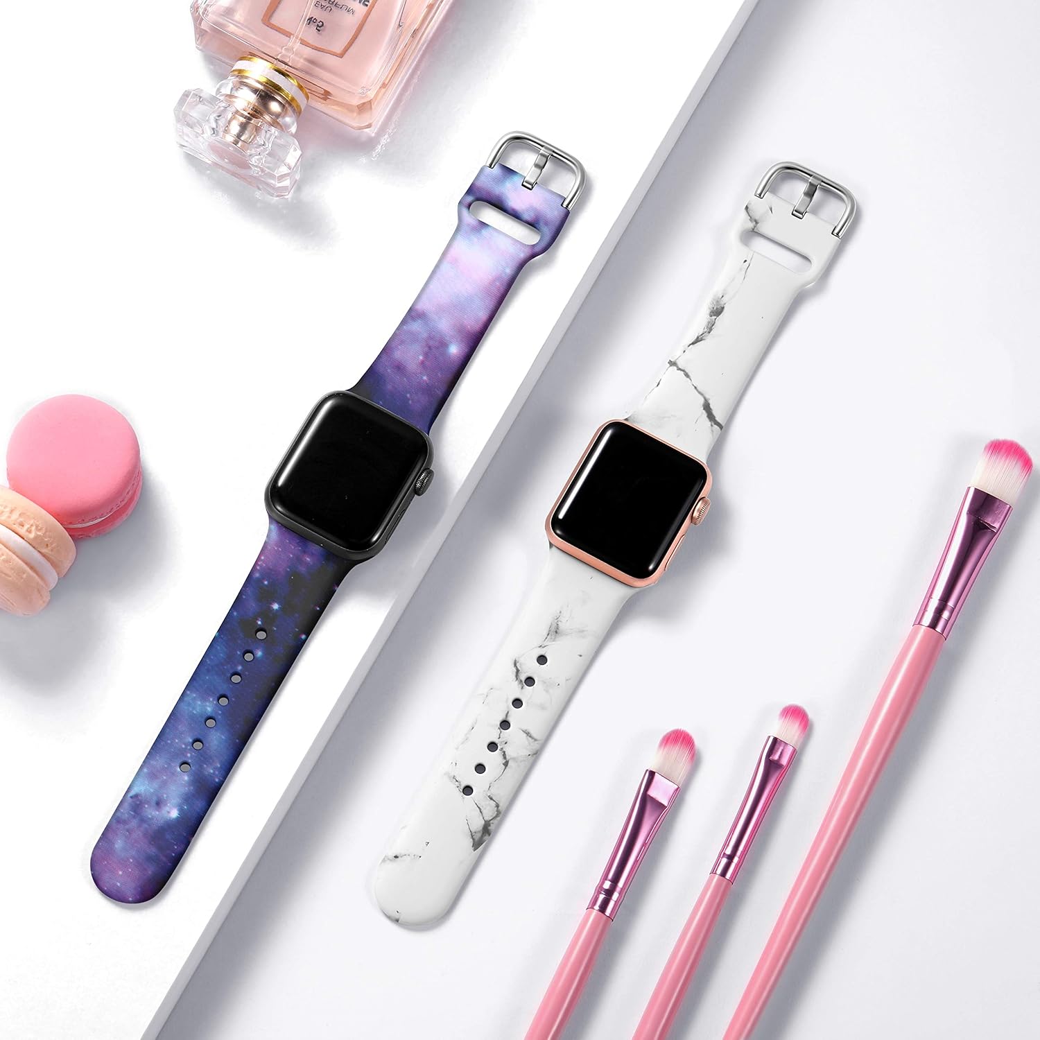 Dirrelo Compatible for Apple Watch Bands 40mm 38mm Soft Silicone Pattern Printed Band Strap for iWatch SE & Series 6 & Series 5 4 3 2 1 Women Men Wristband, M/L 2-Pack Starry Night & Marble