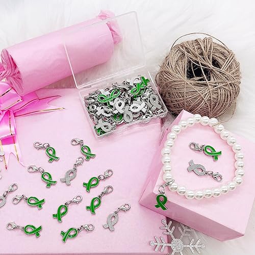 Miniatura 4 de Juthfer 50 dijes colgantes de cinta rosa para concientización sobre el cáncer de mama para la fabricación de joyas de apoyo al cáncer de mama