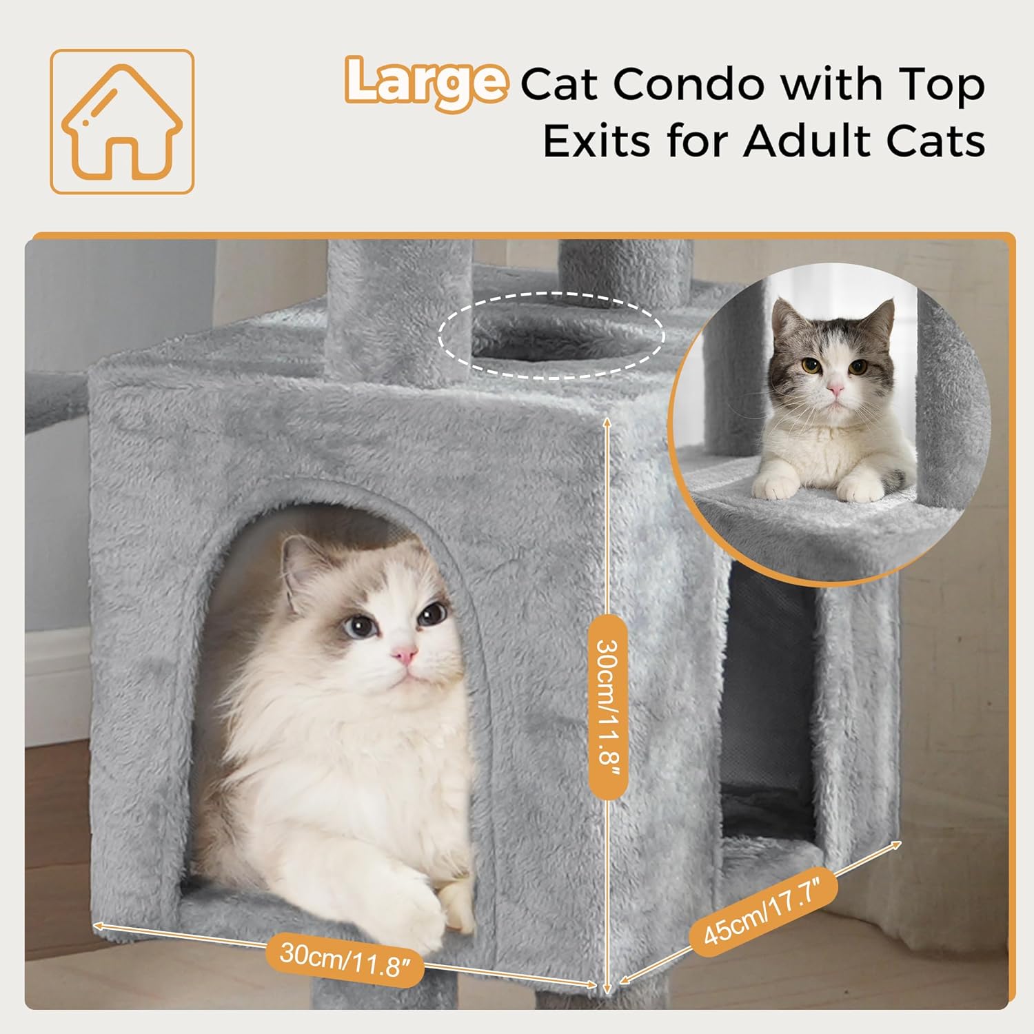 72” Cat Tree for Large Cats Big Cat Tower with Enlarged Hammock 21.6x17.7” Spacious Cats Condo House and Roomy Top Bed and Multiple Scratch Posts for Indoor Adult Cats (Grey, XLarge-72)