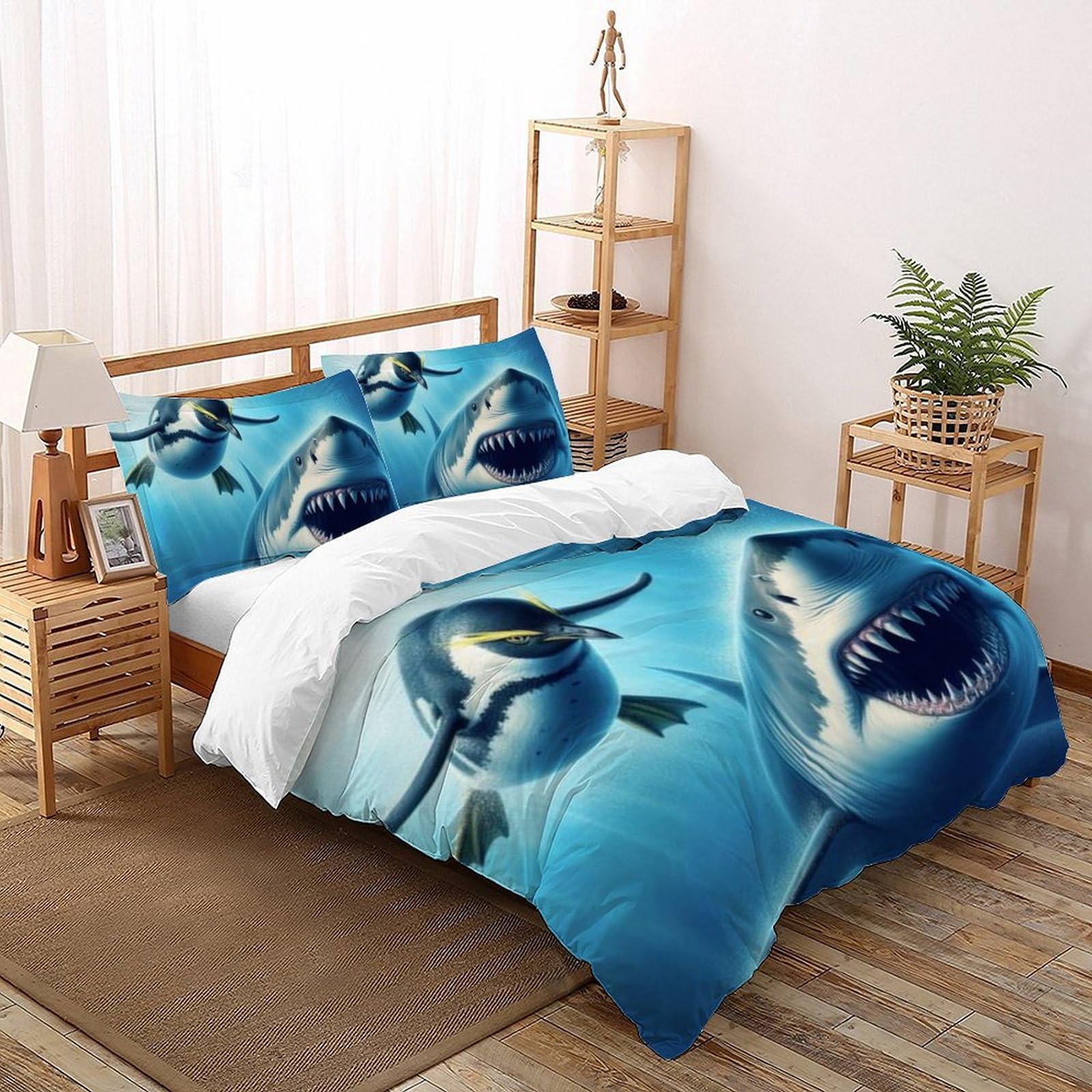 Housse de couette requin king size à motif imprimé 3D réaliste en microfibre douce