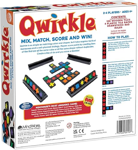 Miniatura 6 de MindWare Juego de mesa Qwirkle Edición Deluxe incluye 108 piezas de azulejos Qwirkle, 4 bandejas, bolsa de almacenamiento y libro de reglas