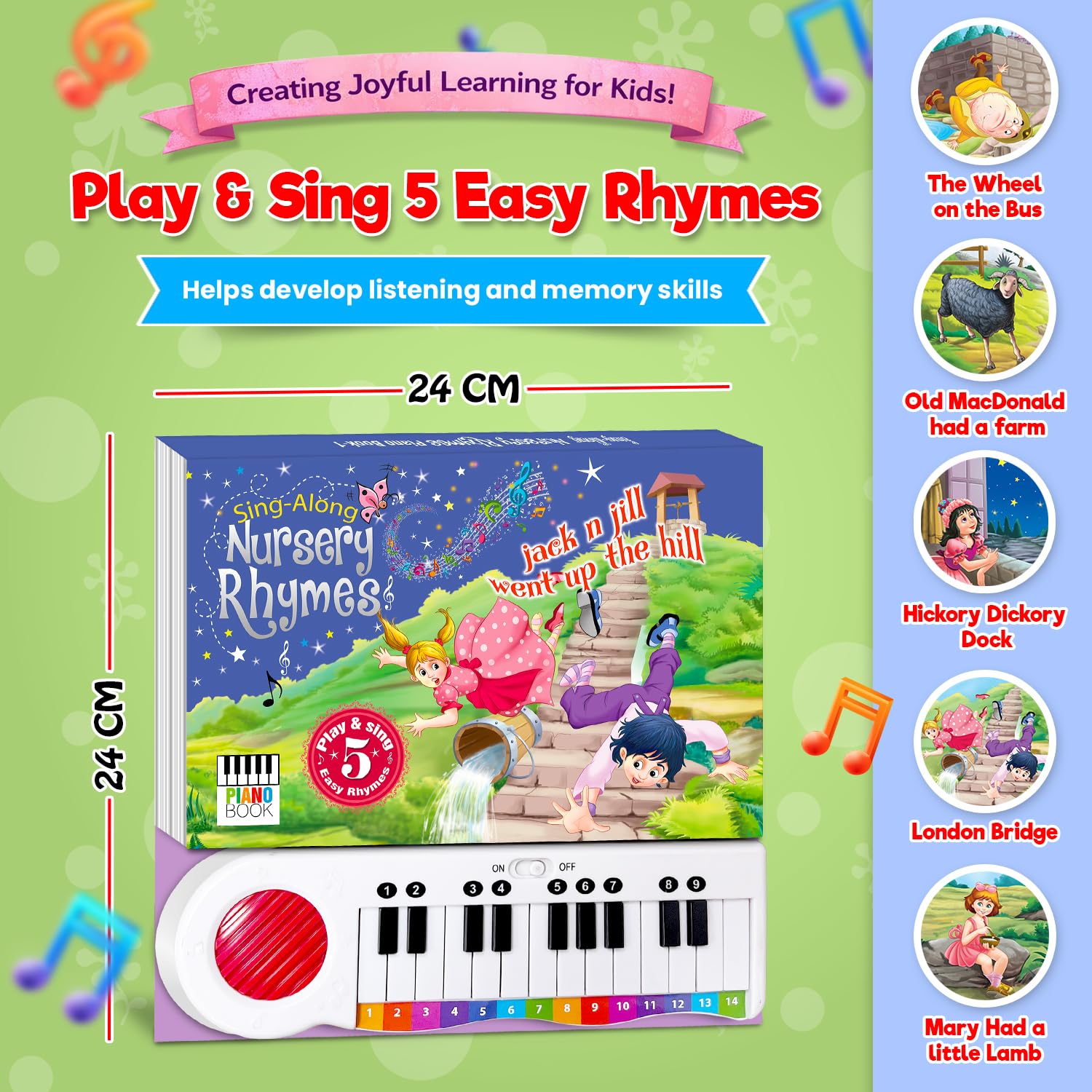 Sing-Along Nursery Rhymes Piano Book, Old Macdonald Had A Farm, 5 Easy Rhymes, Interactive Musical Toy 1