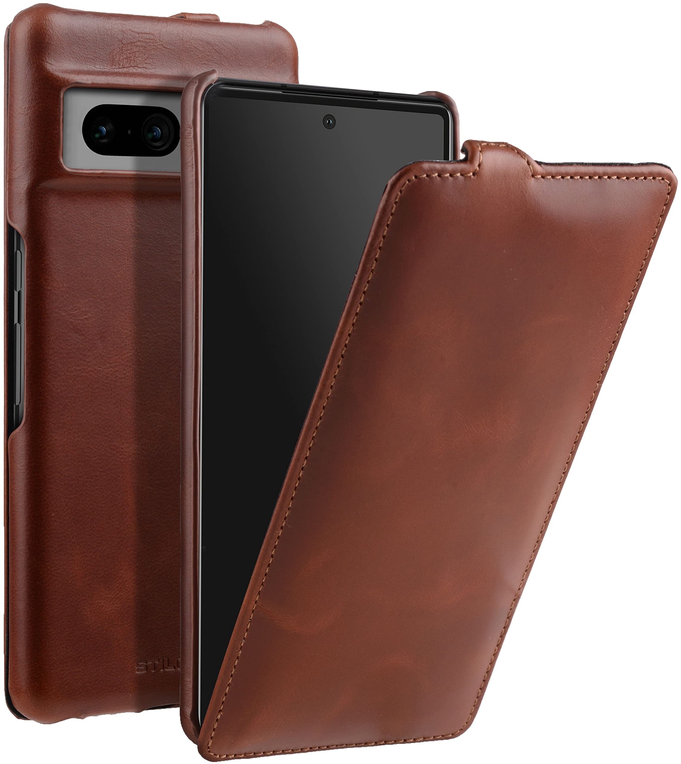 STILGUT UltraSlim Compatible with Google Pixel 7 Pro Case, Pixel 7 Pro Leather Flip Case, Flip Case, Mobile Phone Case