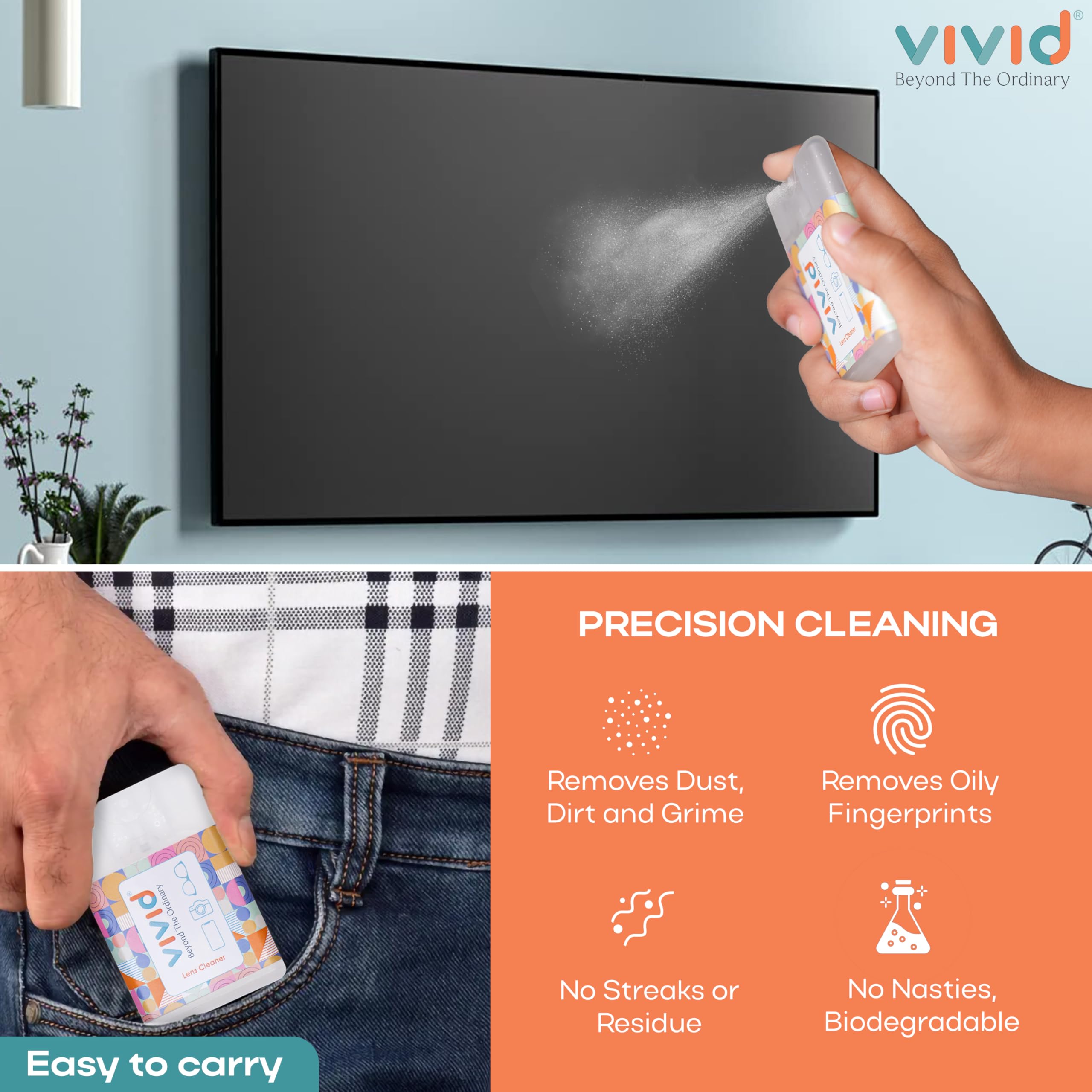 VividVision® myclean Lens Cleaning Solution Spray contain NO Detergent-NO foam-for Spectacles,Sunglasses,Eyeglasses,Mobile,PC,Laptop,TV &Camera solution (20 ML Pack of 3) 2