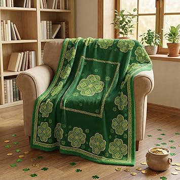 Horaldaily St. Patrick s Day Flannel Throw Blanket Shamrock Celtic Knot 50x60