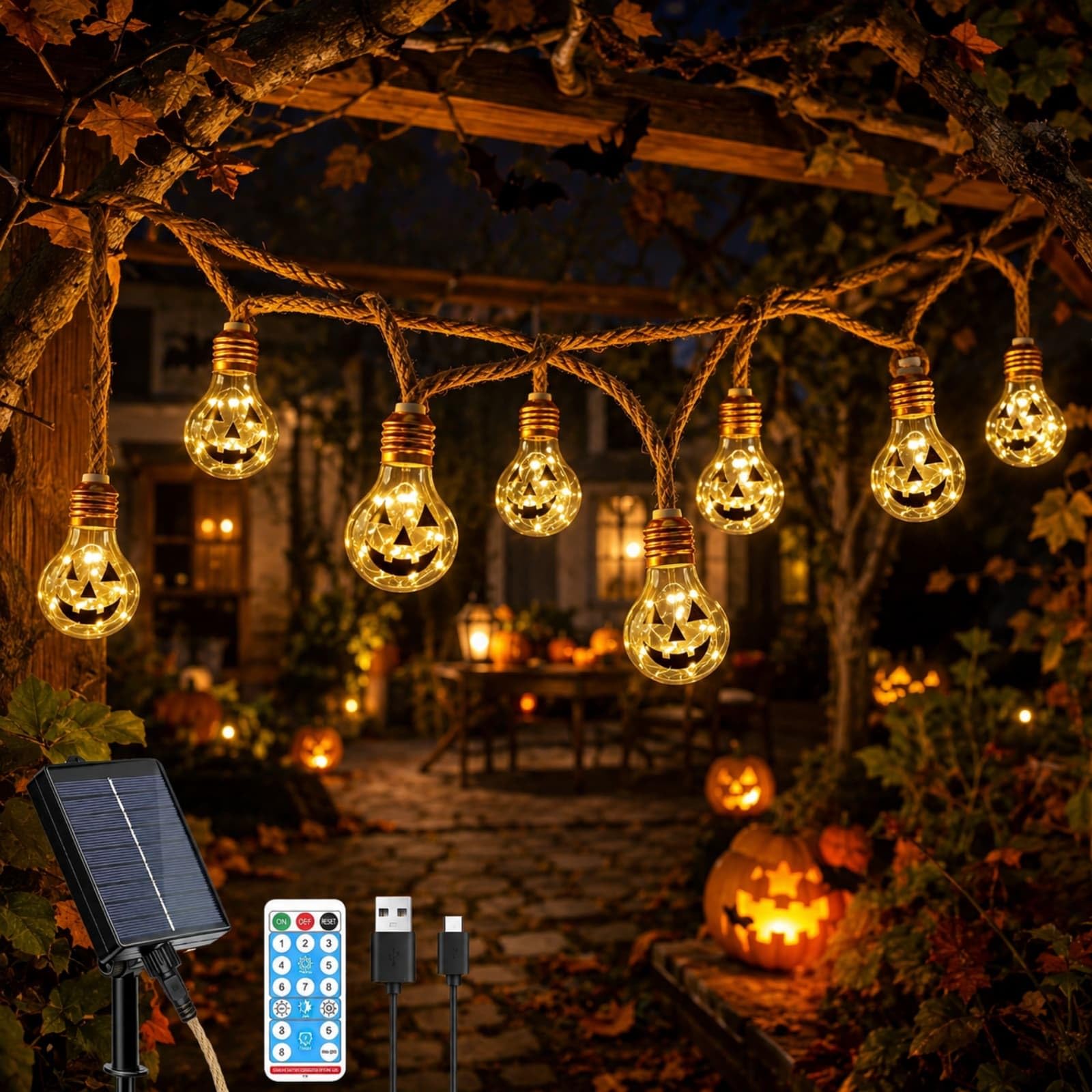 Halloween Catena Luminosa Esterno Solare (Sorriso,10M 20LED)