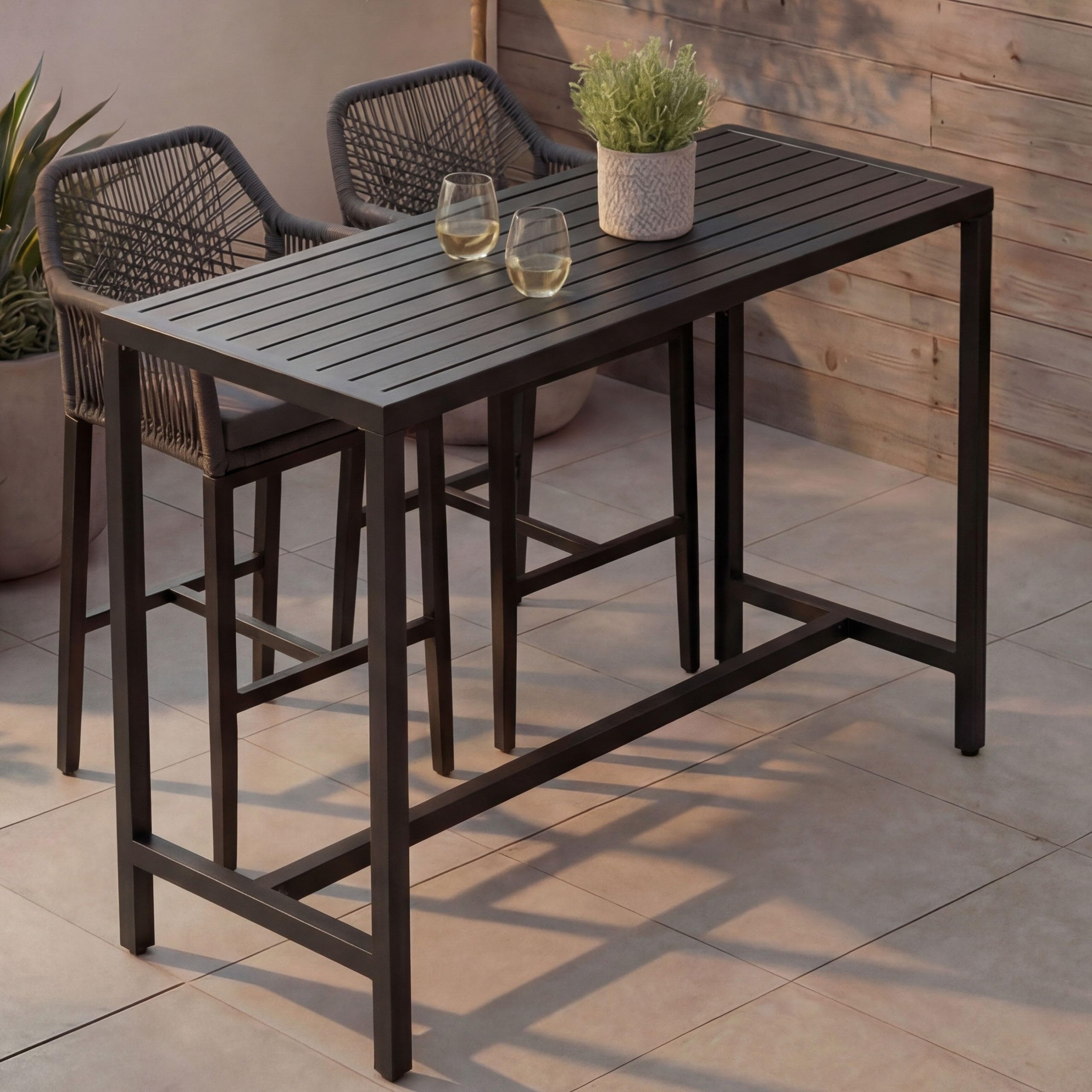 Mendler HWC-P91 - Mesa alta (metal, 105 x 130 x 65 cm), color antracita