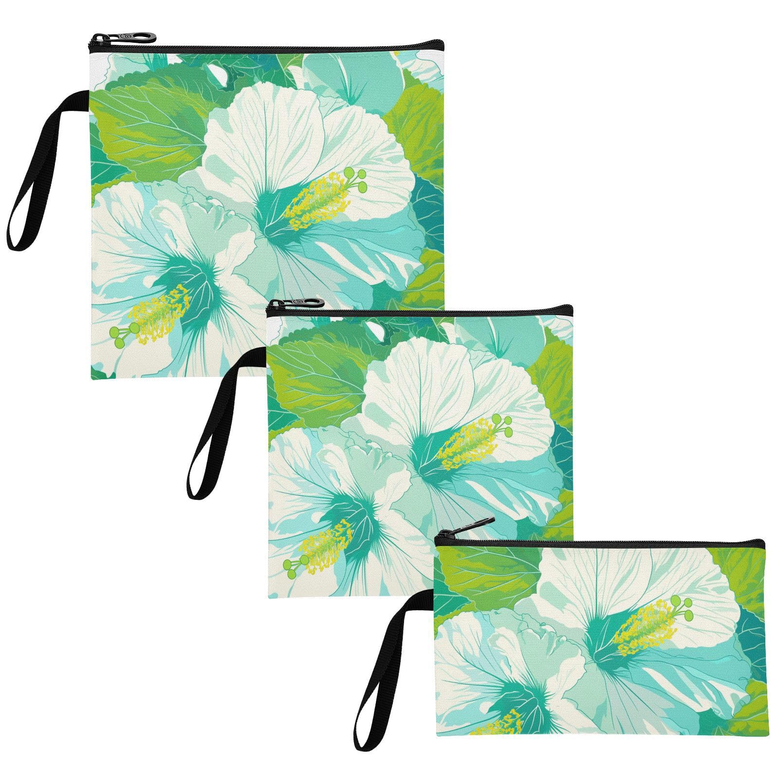 Sweet Mint Green Flowers 3-Pack Reusable Travel Snack Bags Portable Food bags for Women Girls Trip