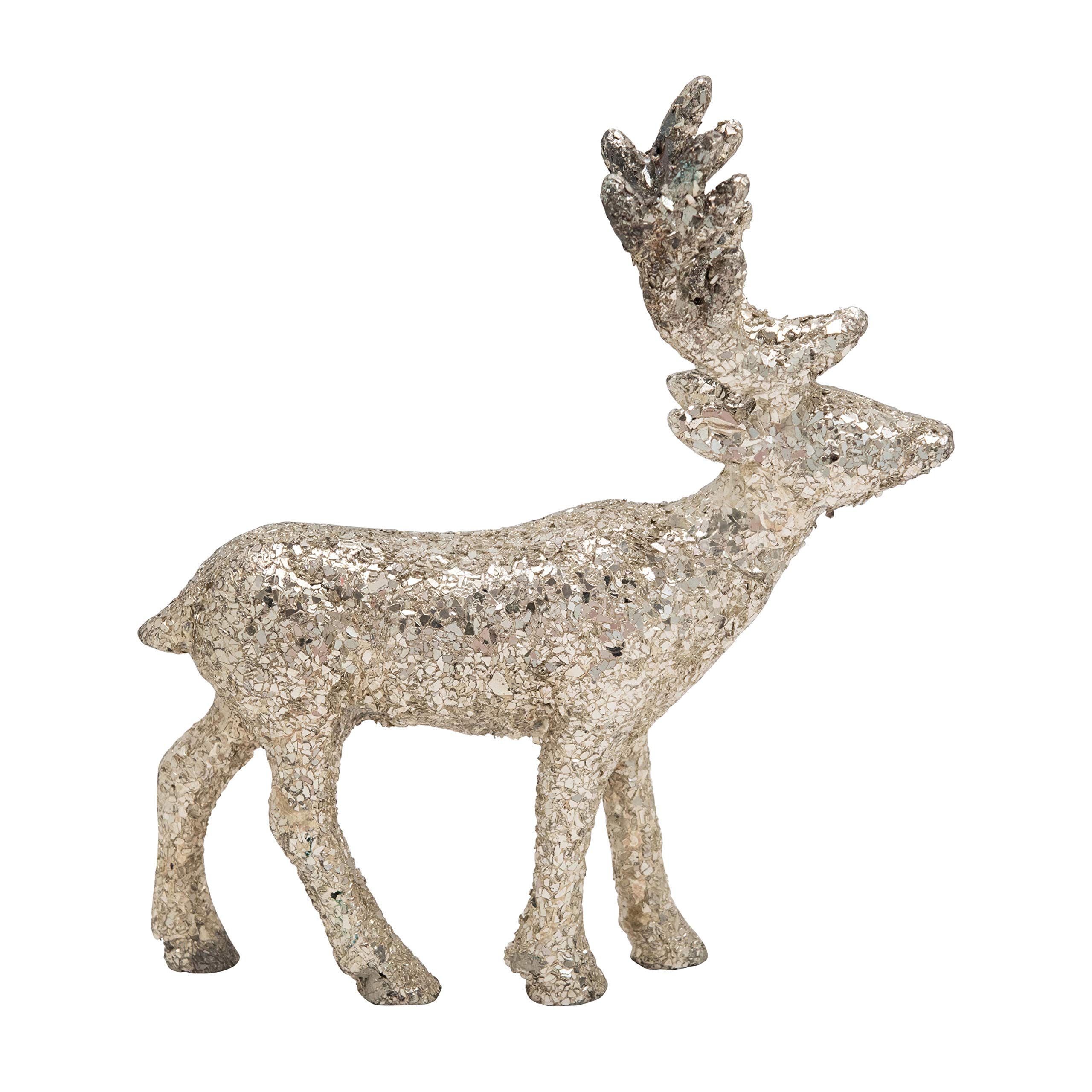 Creative Co-Op 8-1/2"L x 1-1/2"W x 9-3/4"H Cast Metal Deer w/Silver Mica Flakes Figures and Figurines, Multi