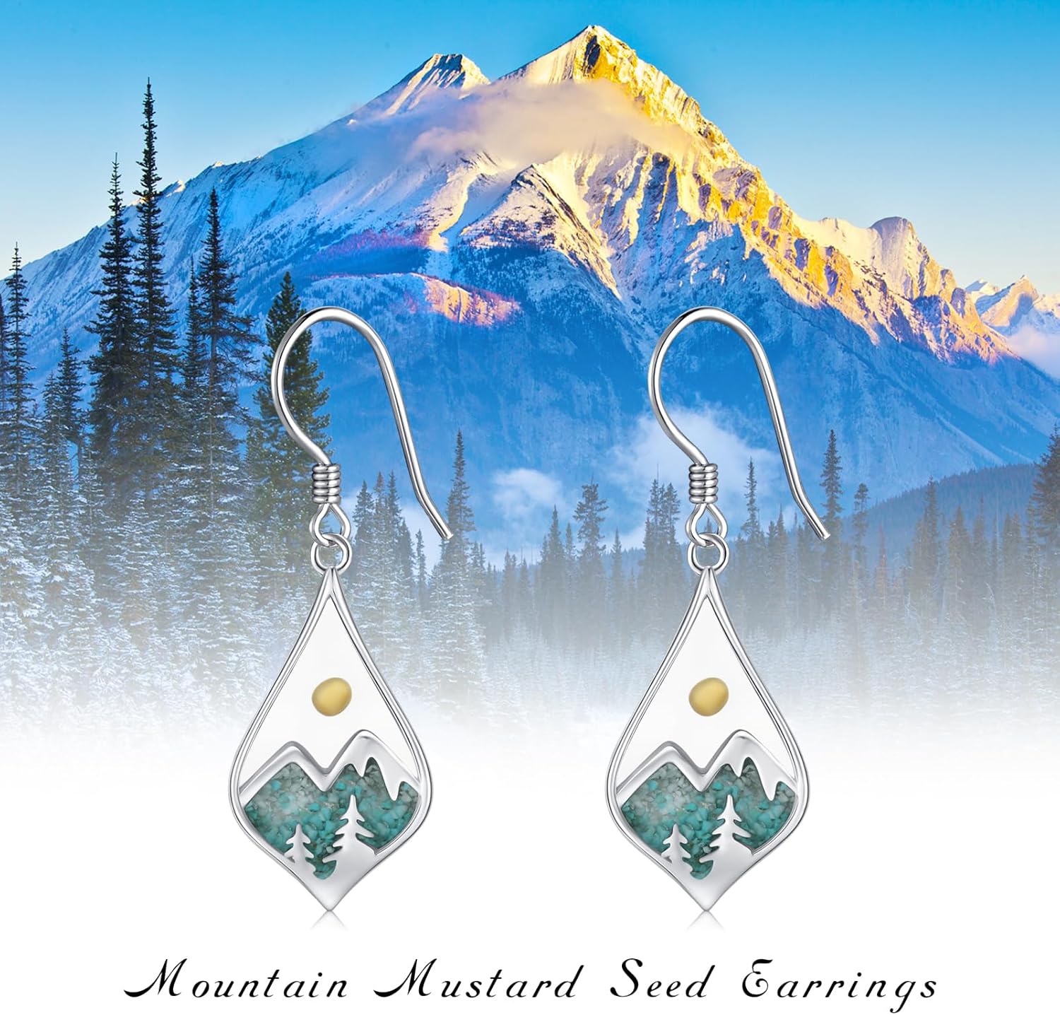 Mountain Earrings 925 Sterling Silver Turquoise Mustard Seed Dangle Drop Earrings Faith Jewelry Gifts for Women Girls - Image 7