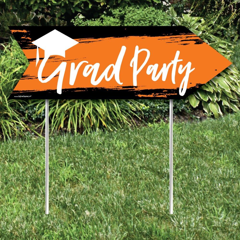 Big Dot of Happiness Orange Graduation Party Sign Arrow - Double Sided Directional Yard Signs - Set of 2