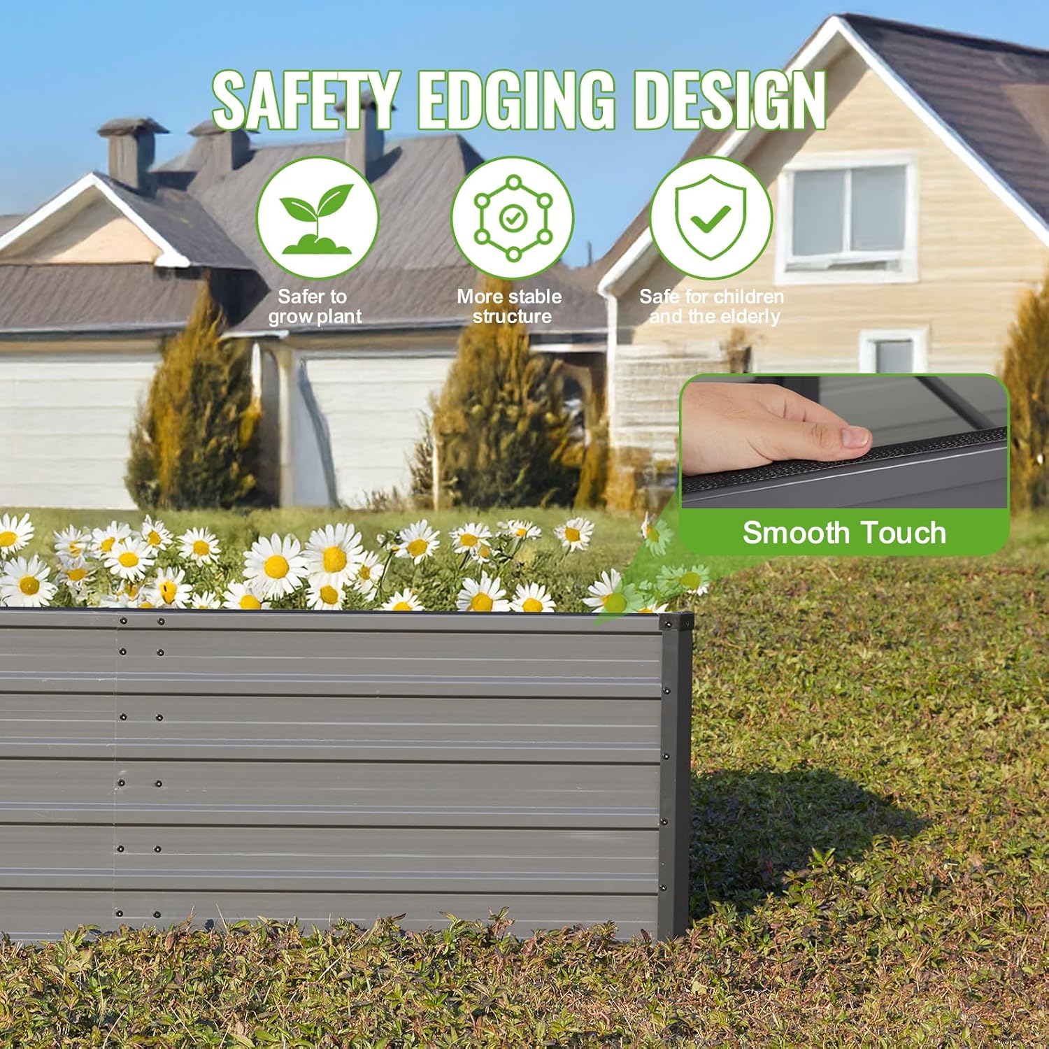 Backyard Expressions 6x3x2ft Outdoor Metal Raised Garden Bed, Deep Root Planter Box for Vegetables, Flowers, Herbs, and Succulents - Grey/Black