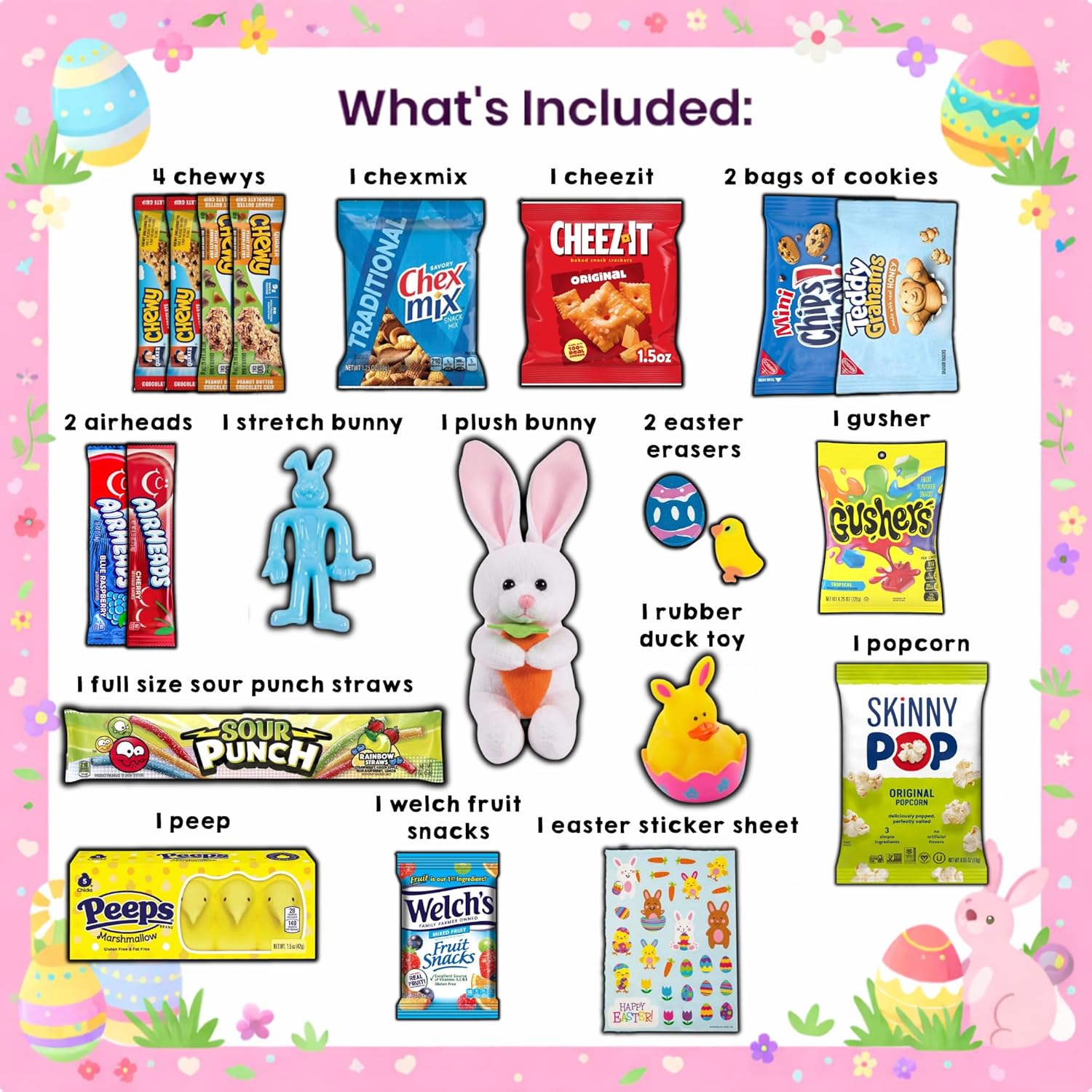 Easter Basket Filled with Candy and Snacks Variety Pack for Kids Teens Adults - Prefilled Easter Baskets for Boys Girls Men Women - Pre Made Gift Treat Snack Box Care Package Stuffers - 45ct Bulk Kit