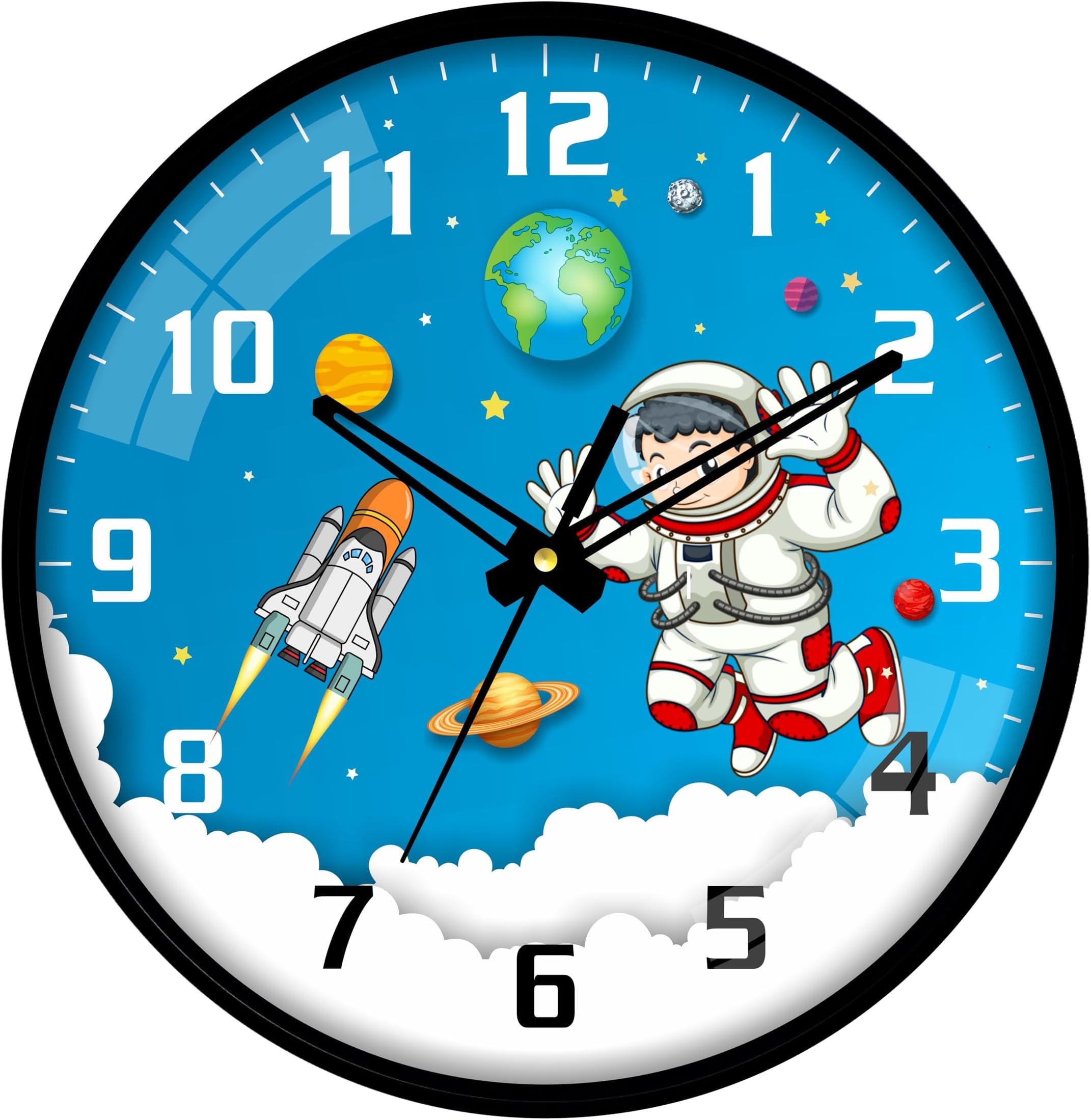 SANDROSE 10 inch Premium Wall Clock for Home, Kitchen, Living Room, Bedroom, Office (Space) 24 cm x 24 cm x 4.5 cm