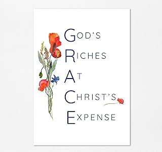 GRACE Wall Art Print, Gods Riches At Christs Expense Modern Christian Poster, Wildflower Scripture Home Decor A4 UNFRAMED, Crafty Cow Design