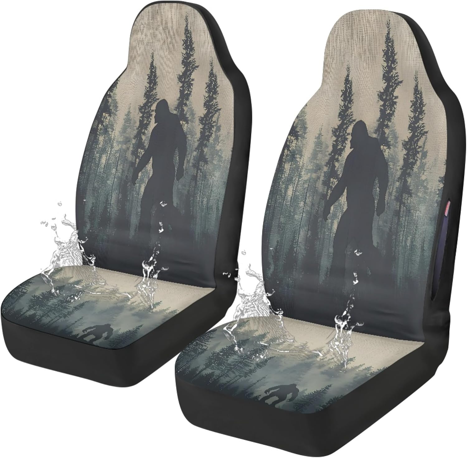 Funny Bigfoot Car Seat Covers Front Seats Only, 2 Pack Forest Sasquatch Full Coverage Waterproof Dirt Scratch Resistant Automotive Seat Protectors for Cars SUVs Sedans Trucks Auto Decor
