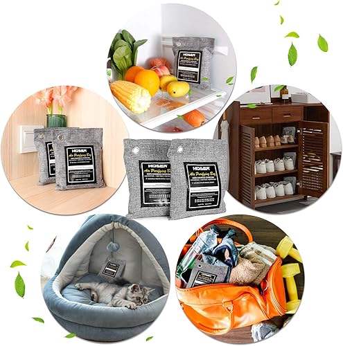 Miniatura 8 de HIDBEA Bolsas purificadoras de aire de carbón de bambú activado (paquete de 4) desodorante natural absorbente de olores removedor para el hogar,