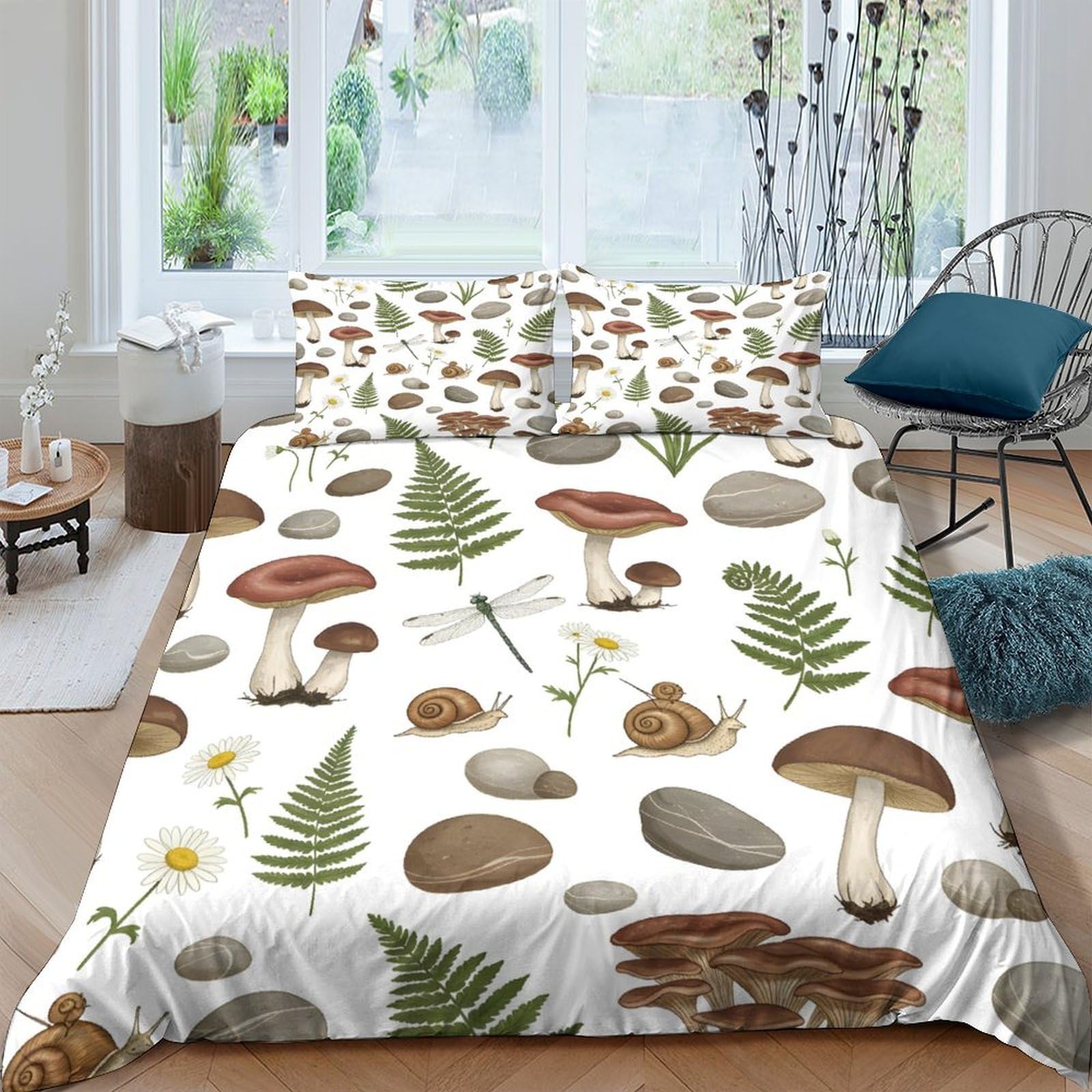 Ctjqhvkz Style-7 3D Printed Forest Mushroom Fitted Sheet Microfiber Fern Leaf Bed Cover For Bedroom Dorm Mattress Decor Protection Single（135X200cm）