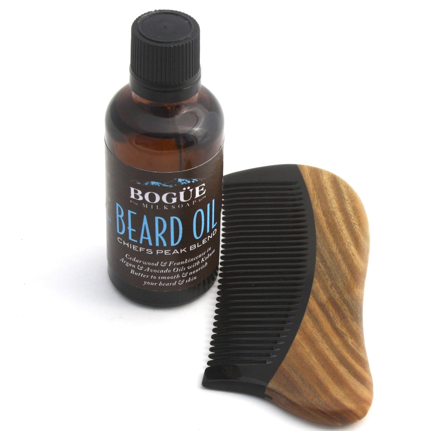 Bogue Milk Soap – Chiefs Peak Blend Beard Oil & Sandalwood Comb- Cedarwood, Frankincense, Rosemary with Argan, Avocado, Vitamin E & Pumpkinseed Oils Smooth & Nourish Your Beard & Skin. 50ml/1.7oz oil