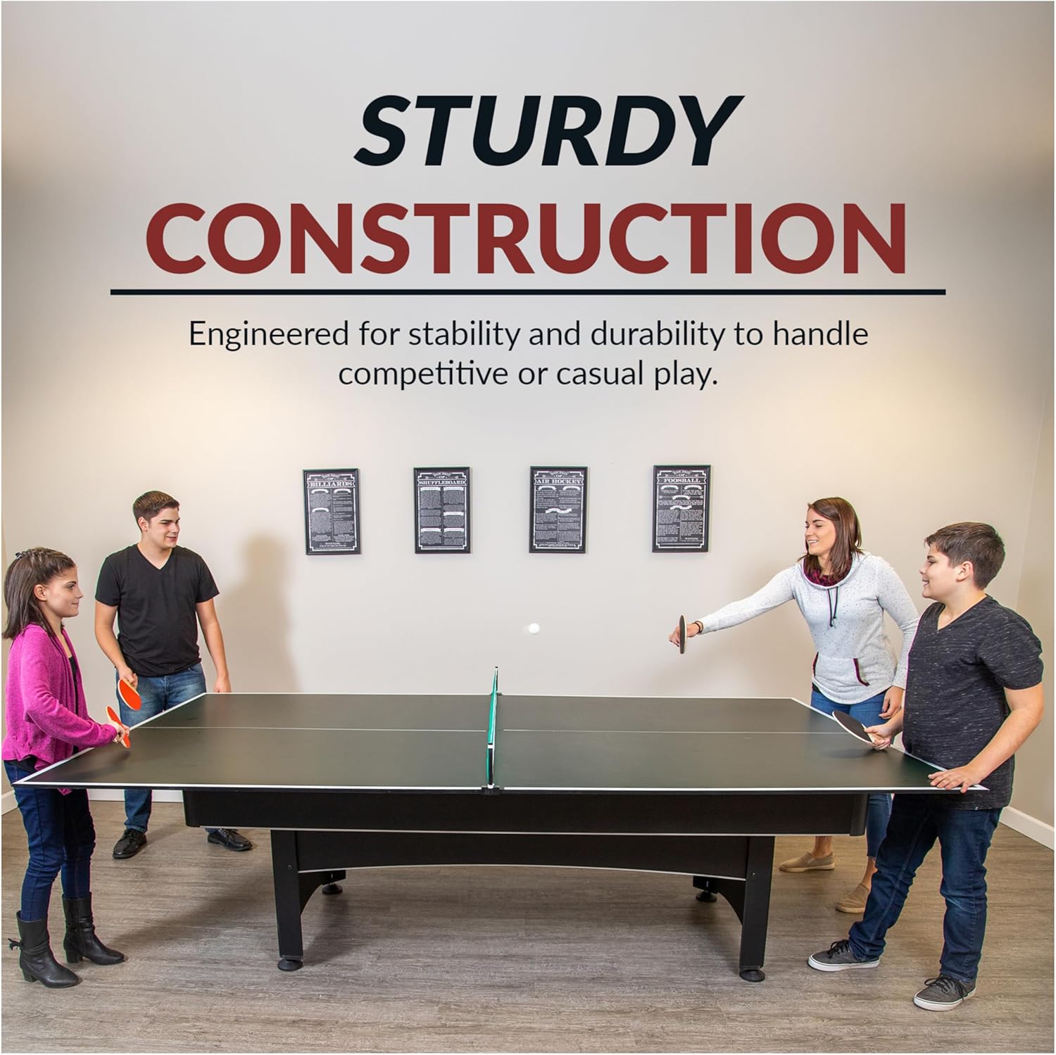 Hathaway 9 ft Quick Set Table Tennis Conversion Top – Regulation Sized, Foldable, Durable Engineered Surface, Protection Pads – Indoor Ping Pong Table Topper for Pool Table w/Net & Posts