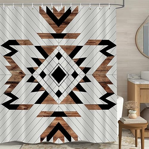 Miniatura 2 de Cortina de ducha azteca, moderna, rústica, bohemia, del suroeste, nativo americano, tribal, navajo, elegante, abstracta, geométrica, decorativa,