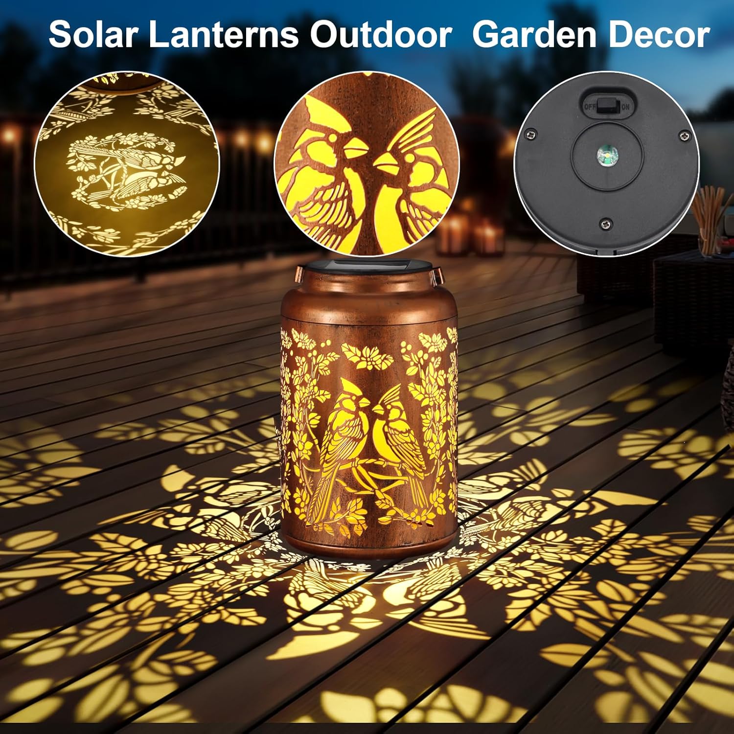 Solar Lanterns Outdoor Waterproof Christmas Cardinal Birthdays Gifts for Women Mom Grandma Butterfly Garden Decor Metal Hanging Solar LED Lights for Patio(Red Bird)