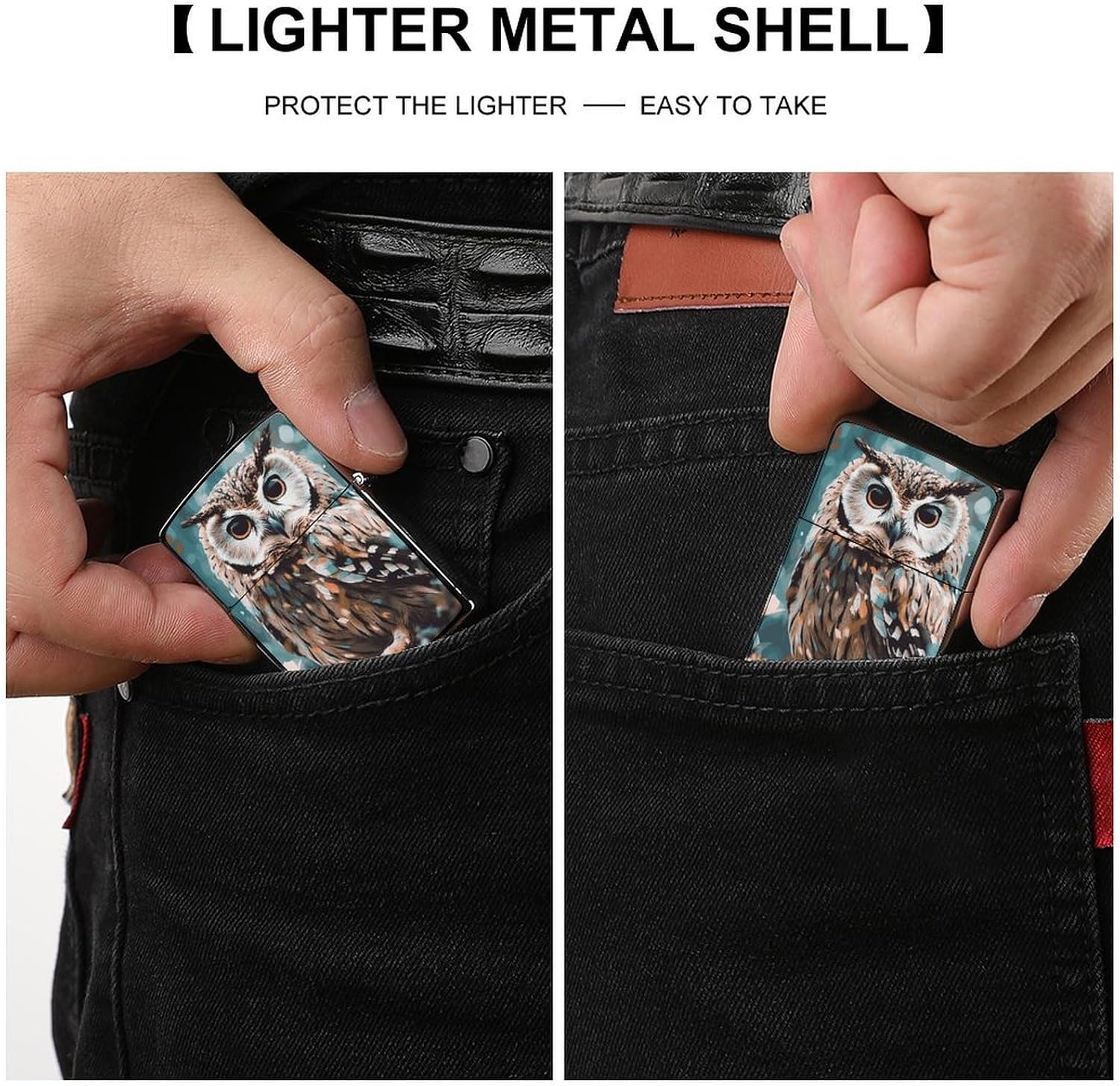 Animal Cute Owl Lighter Case for Men, Flip-Top Metal Lighter Cover Holder Box for Outdoor, Shockproof Protective Lighters, Personalized Lighters Housing Shell for Gift image 3