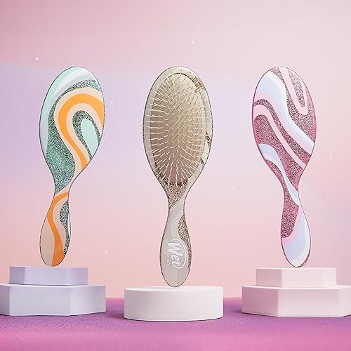 Miniatura 4 de Wet Brush Cepillo desenredante original, color rosa (vórtice con brillantina), cerdas IntelliFlex ultrasuaves, cepillo desenredante que se desliza a