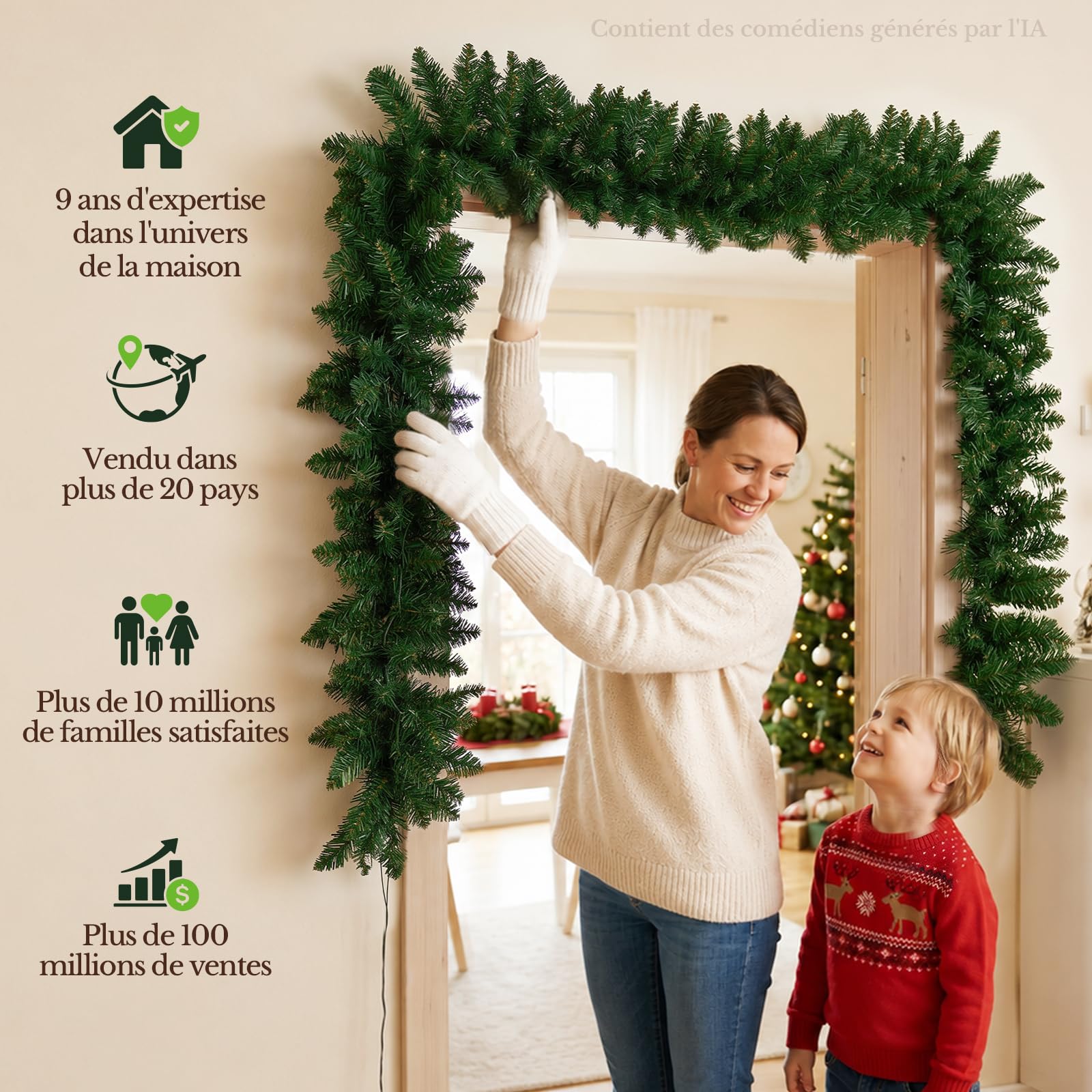 HOKEEPER Guirlande de Noël de 270 cm avec LED