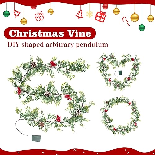 Miniatura 4 de Guirnalda de Navidad artificial de 6 pies, guirnalda de hoja de ciprés sintética con 20 luces LED, bayas rojas y piñas, hojas verdes y amarillas,