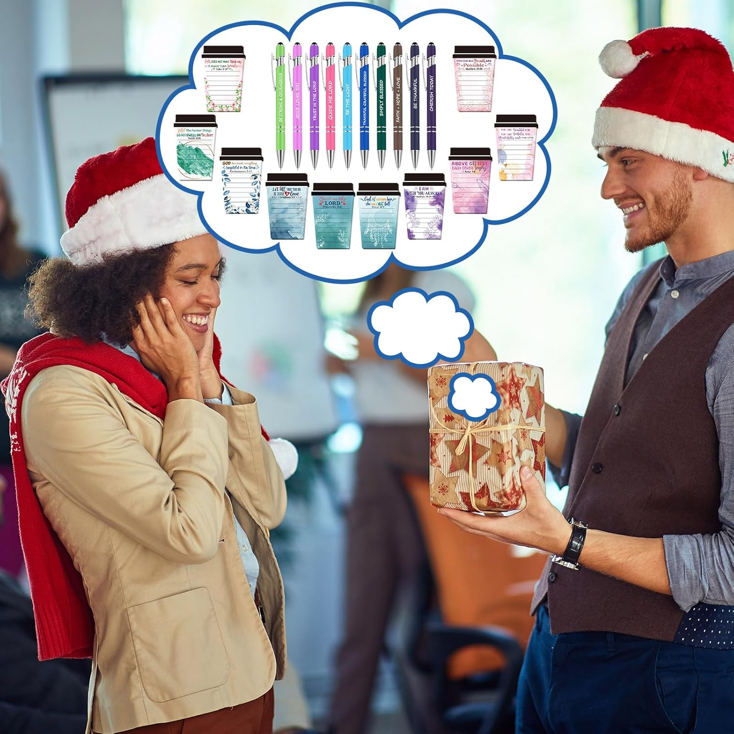 Kosiz 90 Pcs Christian Notepads Coffee Cup Notepads with Ballpoint Pens and Organza Bags Bible Verse Sticky Notes Christian Gifts for Women Men Mother Teacher Nurse Employee Coworker Staff Team Church