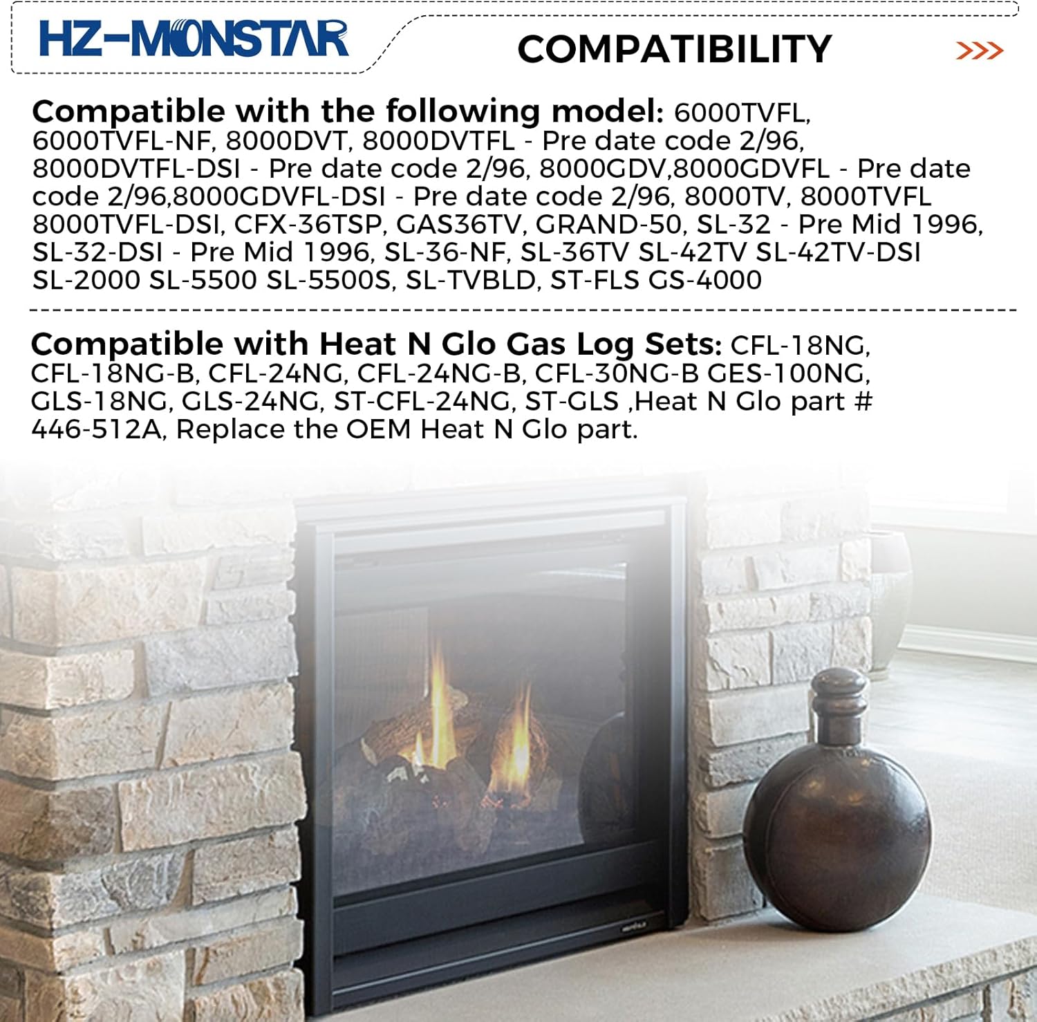 446-512A Pilot Assembly Natural Gas Compatible with Heat-N-Glo Fireplace SL2000 4000 5000 6000 Model, SRV446-512A Pilot Burner Assembly Milivolt Thermopile Kit Replace Part# HSRV 446-512A