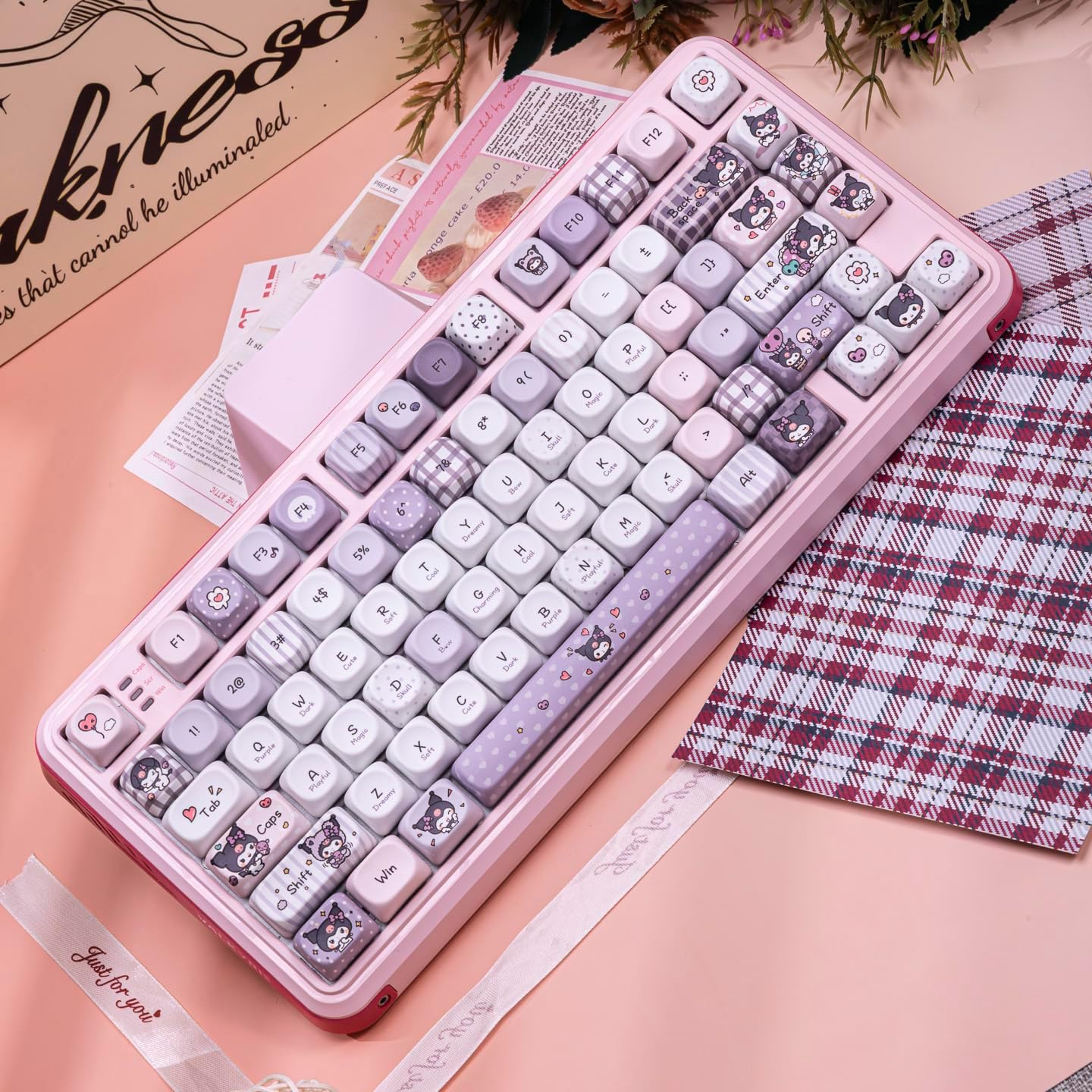132-Key PBT Purple Cat Anime Theme Keycaps
