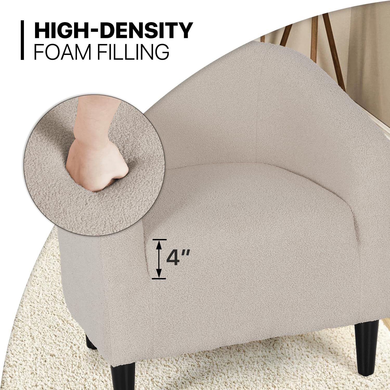 MoNiBloom Accent Barrel Chair, Boucle Fabric Accent Chair, Modern Sherpa Elegant Armchair with Cozy Soft Padded, 300lbs Capacity Compact Sofa Chair for Living Room, Bedroom, Office, Light Gray