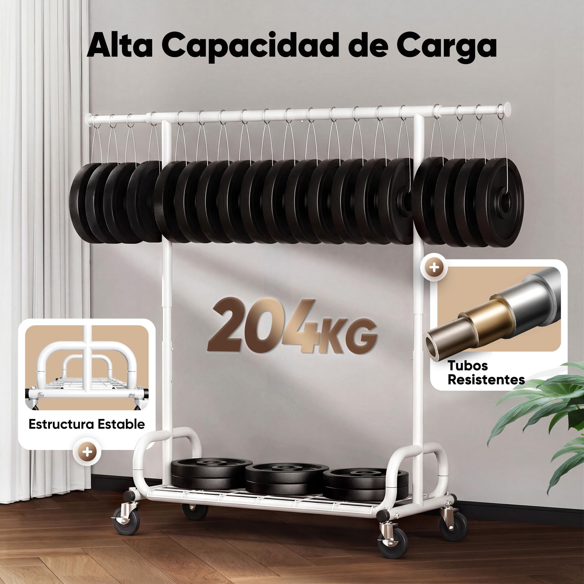 HOKEEPER Burro de Ropa Móvil con Altura Ajustable y Barra Extensible | Resistente 204kg, Ruedas Bloqueables, Ahorra Espacio para Dormitorio, Apartamento Pequeño, Lavandería, Blanco