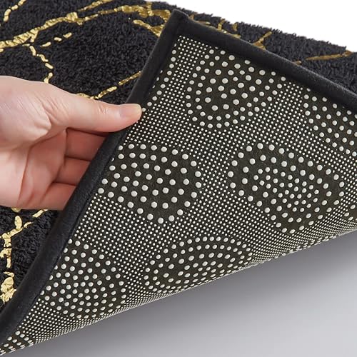 Miniatura 5 de QJHOMO Alfombra de baño de mármol negro y dorado, alfombra de baño antideslizante, alfombra de baño súper absorbente, alfombra de baño de microfibra