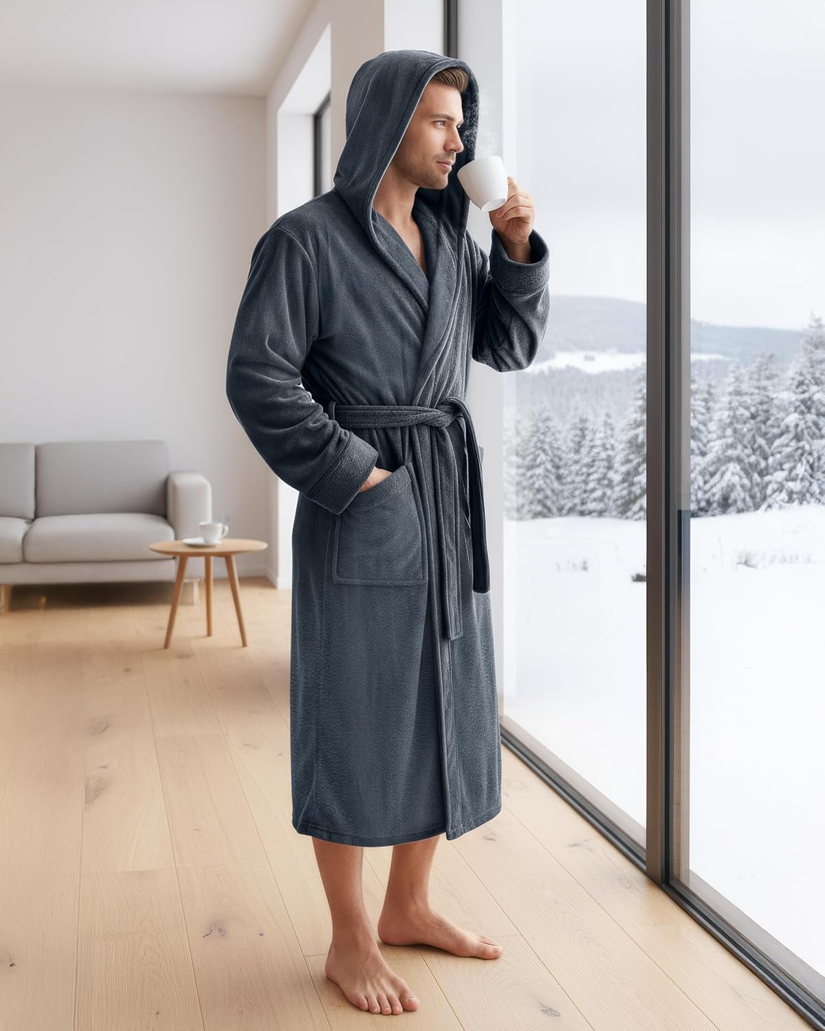 NY Threads Mens Robe with Hood, Luxury Plush Fleece Hooded Mens Bathrobe, Spa Bath Robe for Men - Image 5